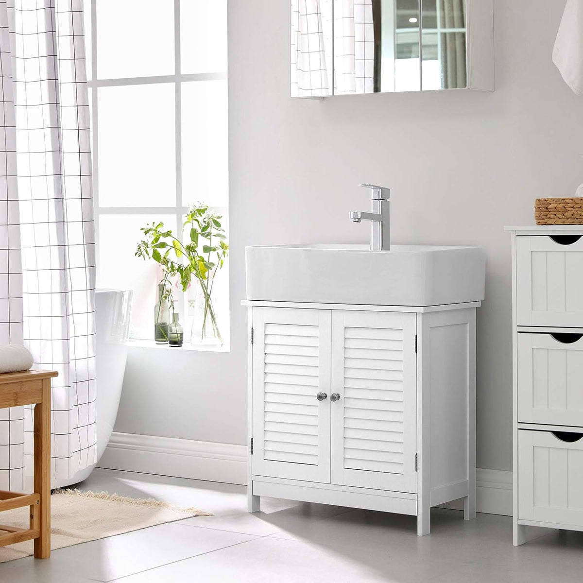 Waschbeckenunterschrank 60x30x60 cm Weiss 2 Türen von Songmics