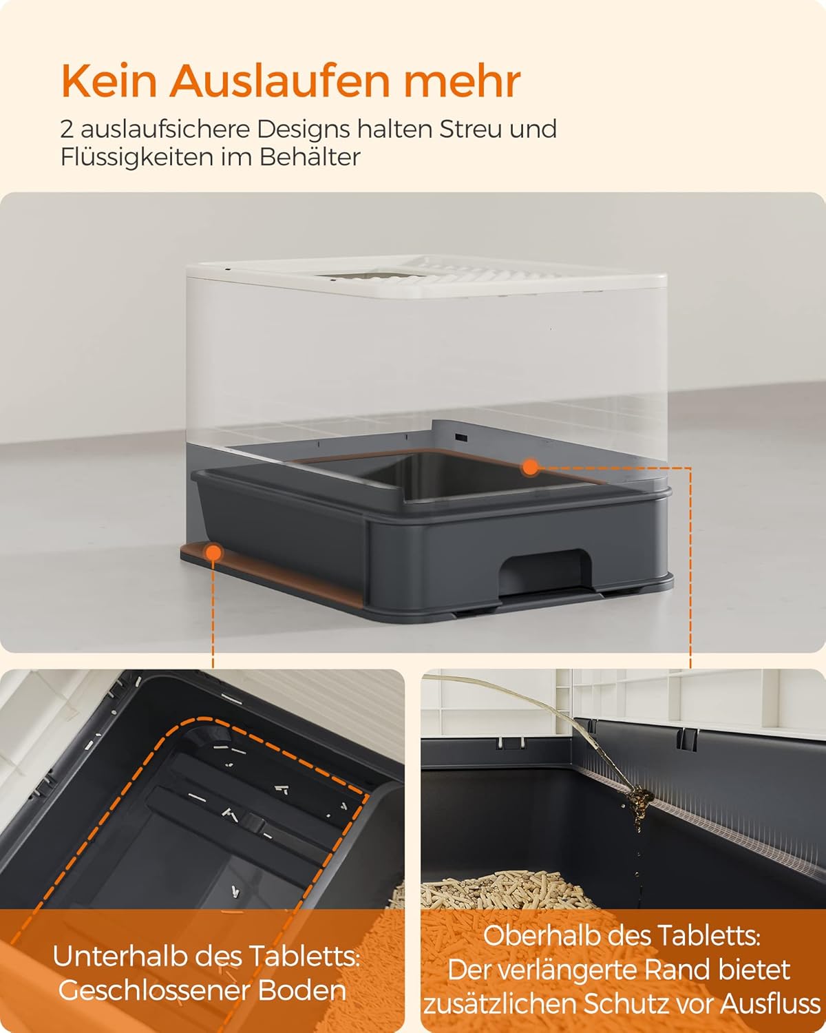 Katzentoilette mit Deckel Schaufel Bürste bis 15 kg beige von Songmics
