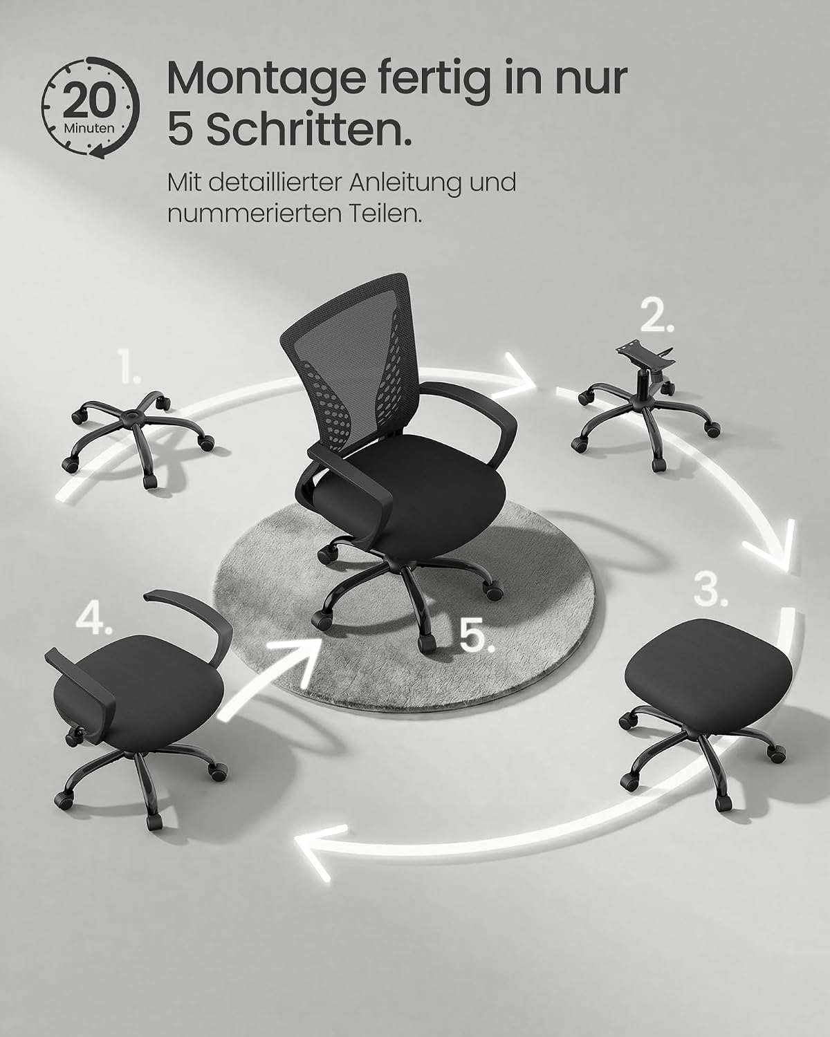 Bürostuhl ergonomisch Netzstuhl mit Wippfunktion Schwarz von Songmics