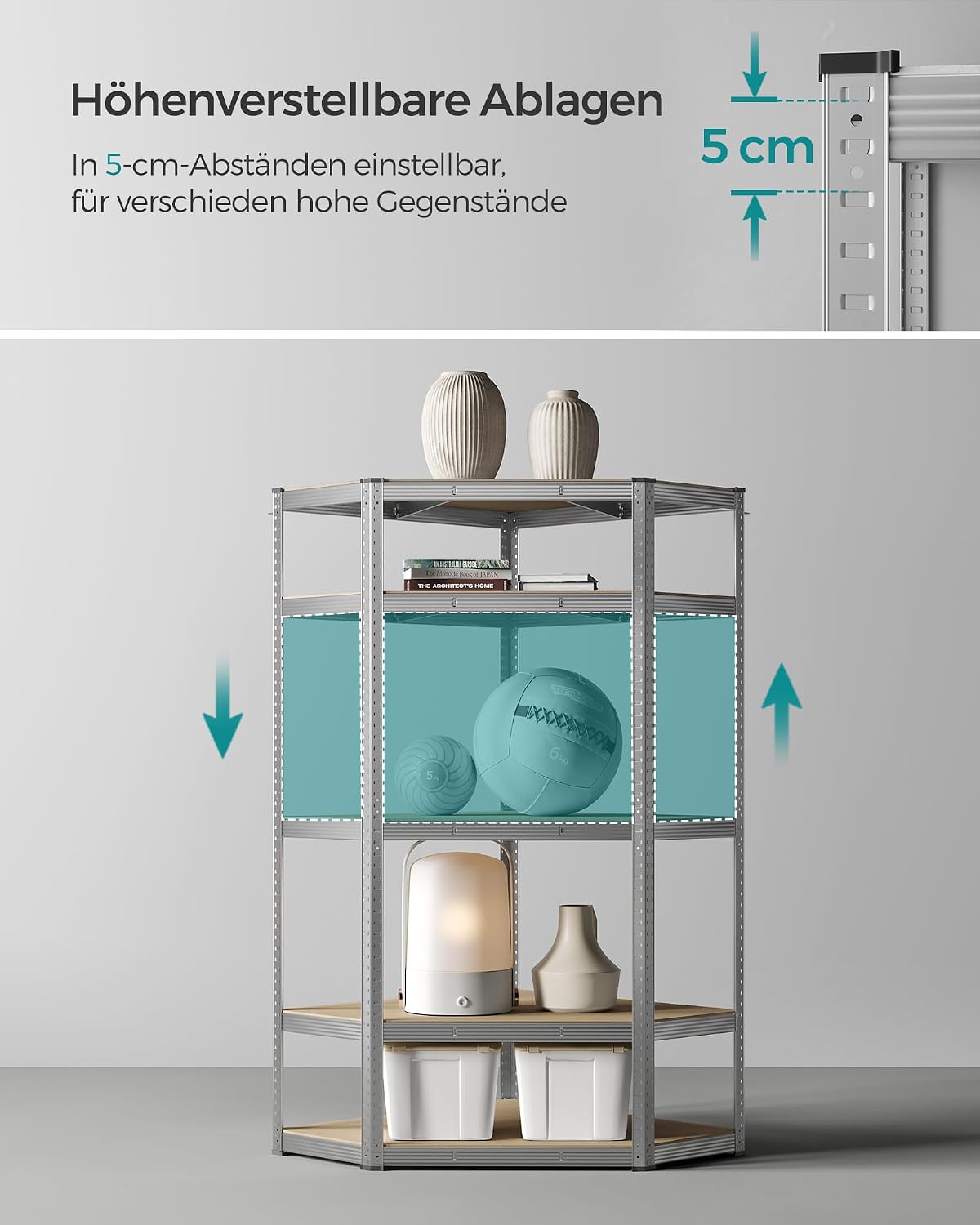 Eckregal 70x70x180 cm Schwerlastregal 875 kg Silber von Songmics