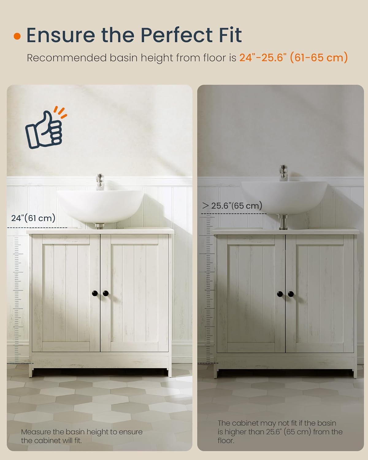 Waschbeckenunterschrank mit verstellbarer Ablage Vintage Weiß von Songmics