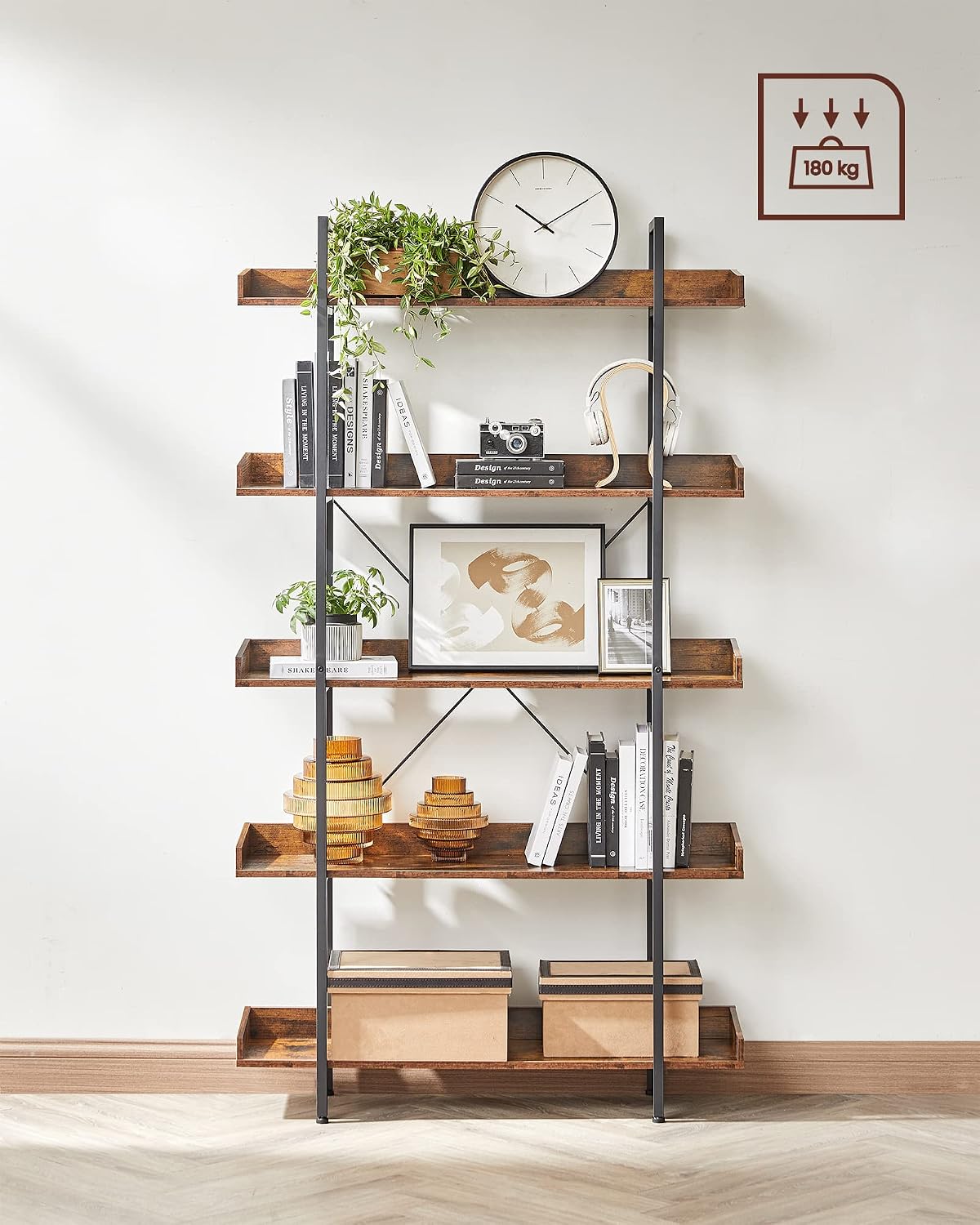 Bücherregal 5 Ebenen 100x28x178 cm Industrial Braun von Songmics