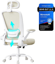 Ergonomischer Bürostuhl Kopfstütze Lendenstütze Beige von Songmics