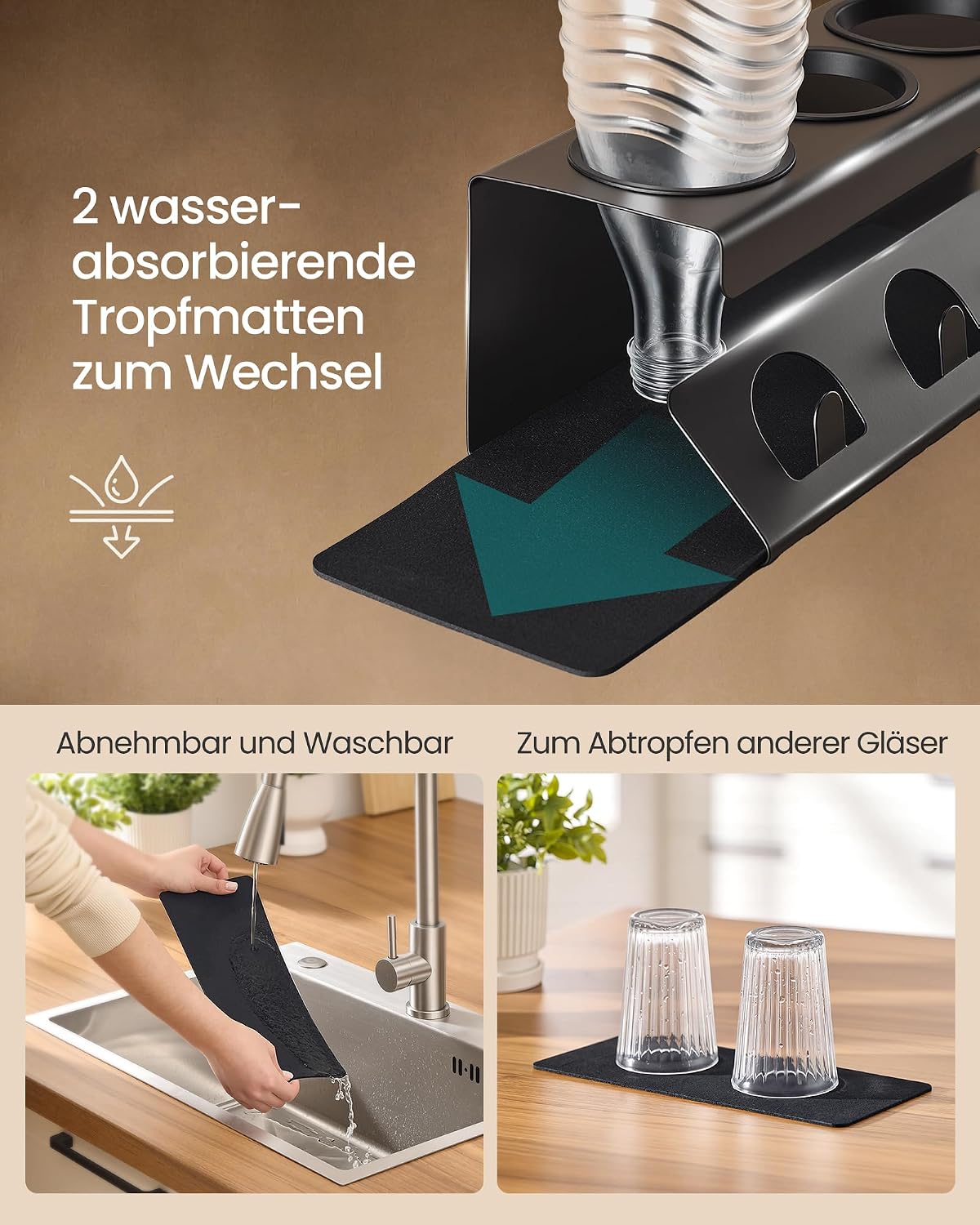 Flaschenhalter 3 Flaschen Wassersprudler Tintenschwarz von Songmics