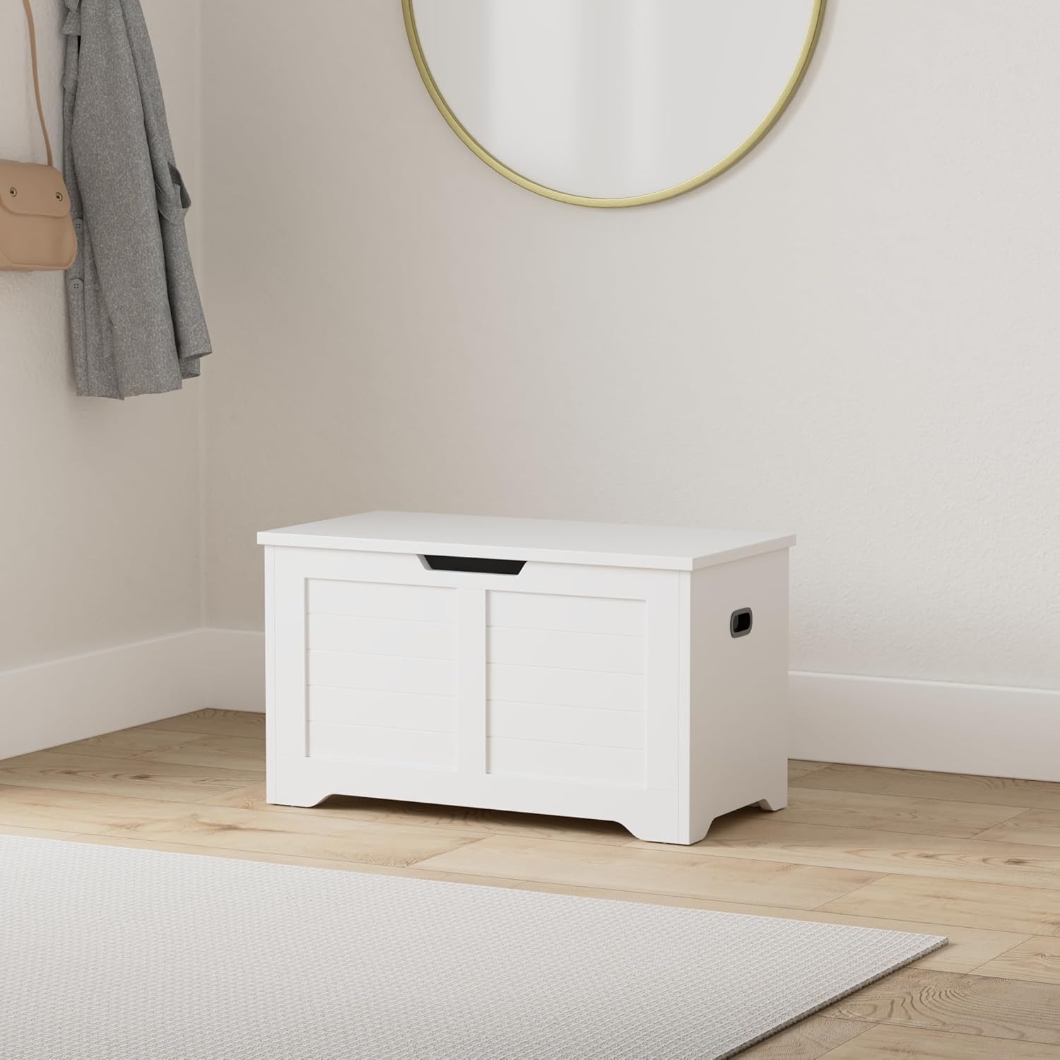 Schuhbank mit Stauraum Sitzbank Landhausstil weiß 80cm von Songmics