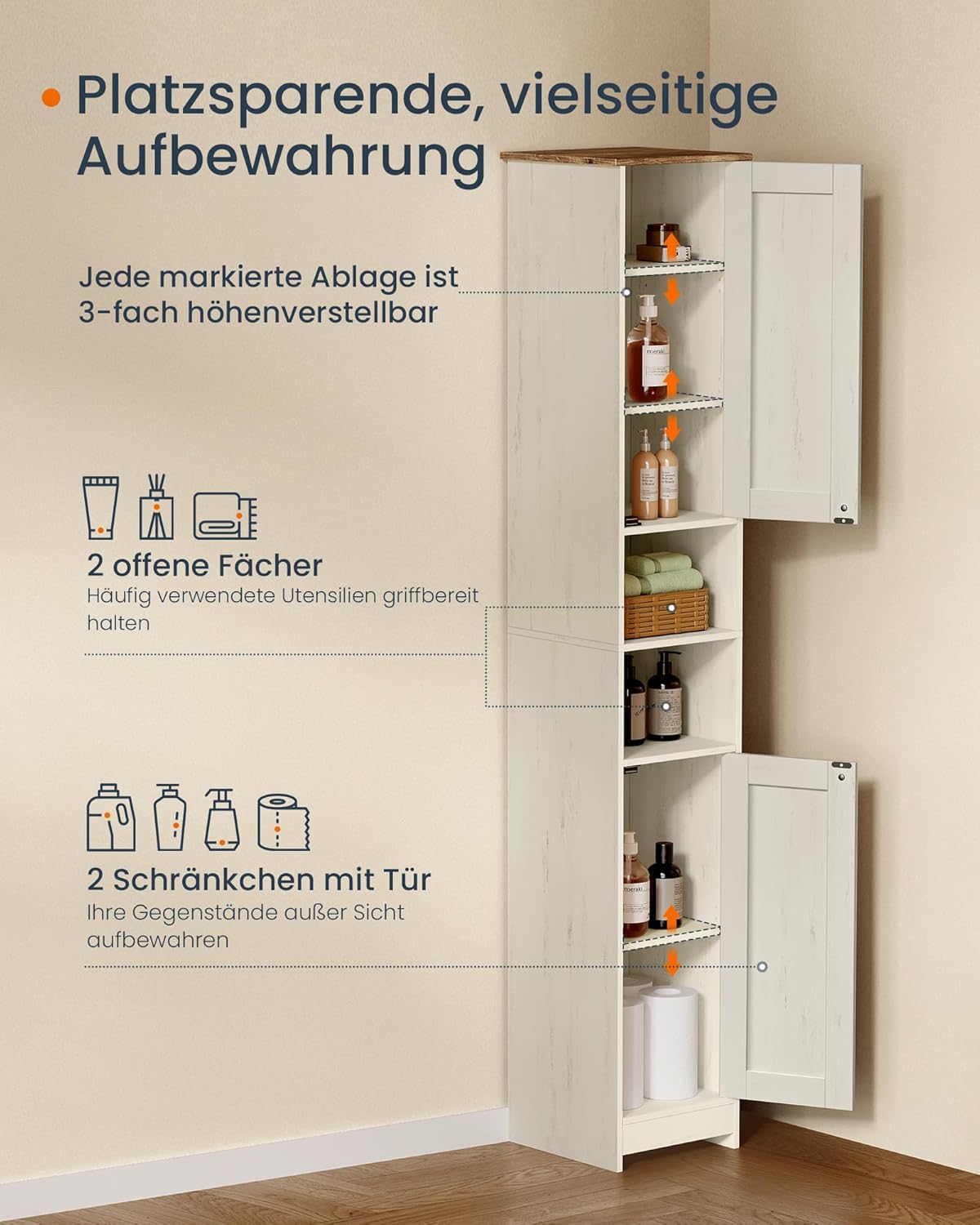 Badezimmerschrank schmal 30x30x170 cm verstellbare Ablagen von guteszeug.ch