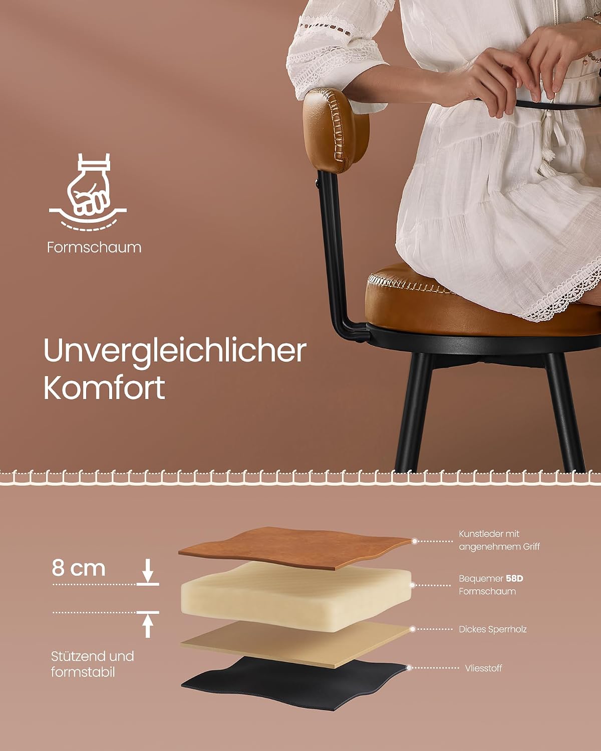 Barhocker 56x56x101 cm drehbar Kunstleder Karamell von Songmics