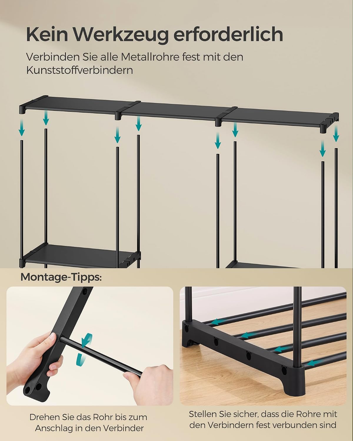 Kleiderschrank offen 205x43x166 cm Schwarz 4 Kleiderstangen von Songmics