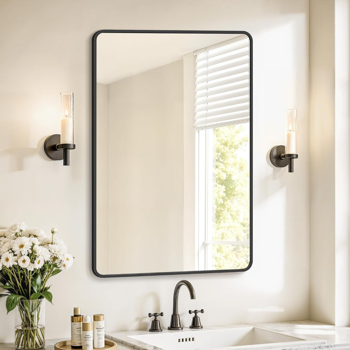 Wandspiegel 91x61 cm rechteckig Aluminium Schwarz von Songmics