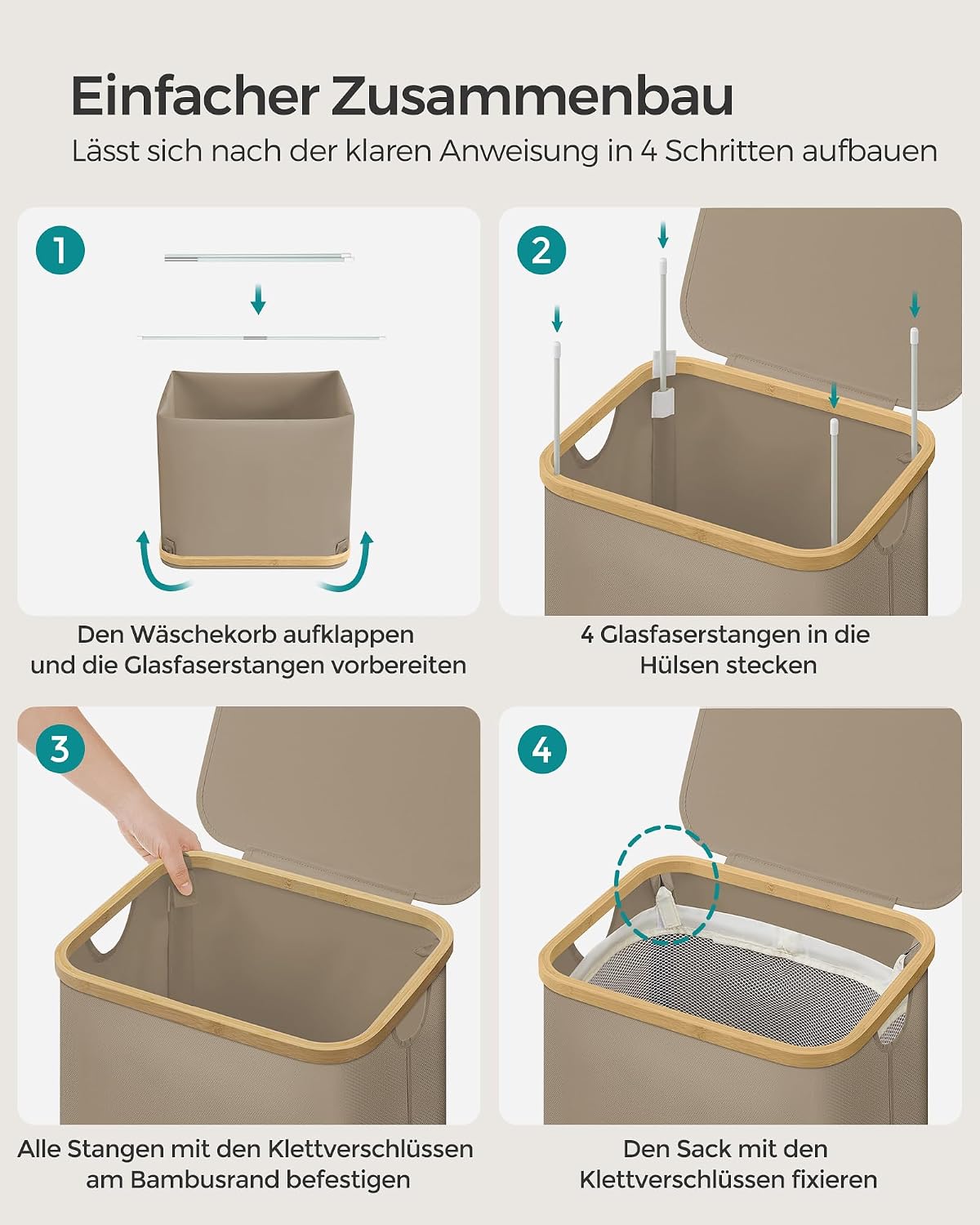 Wäschekorb 90 l mit Deckel faltbar Kamelbraun Beige von Songmics