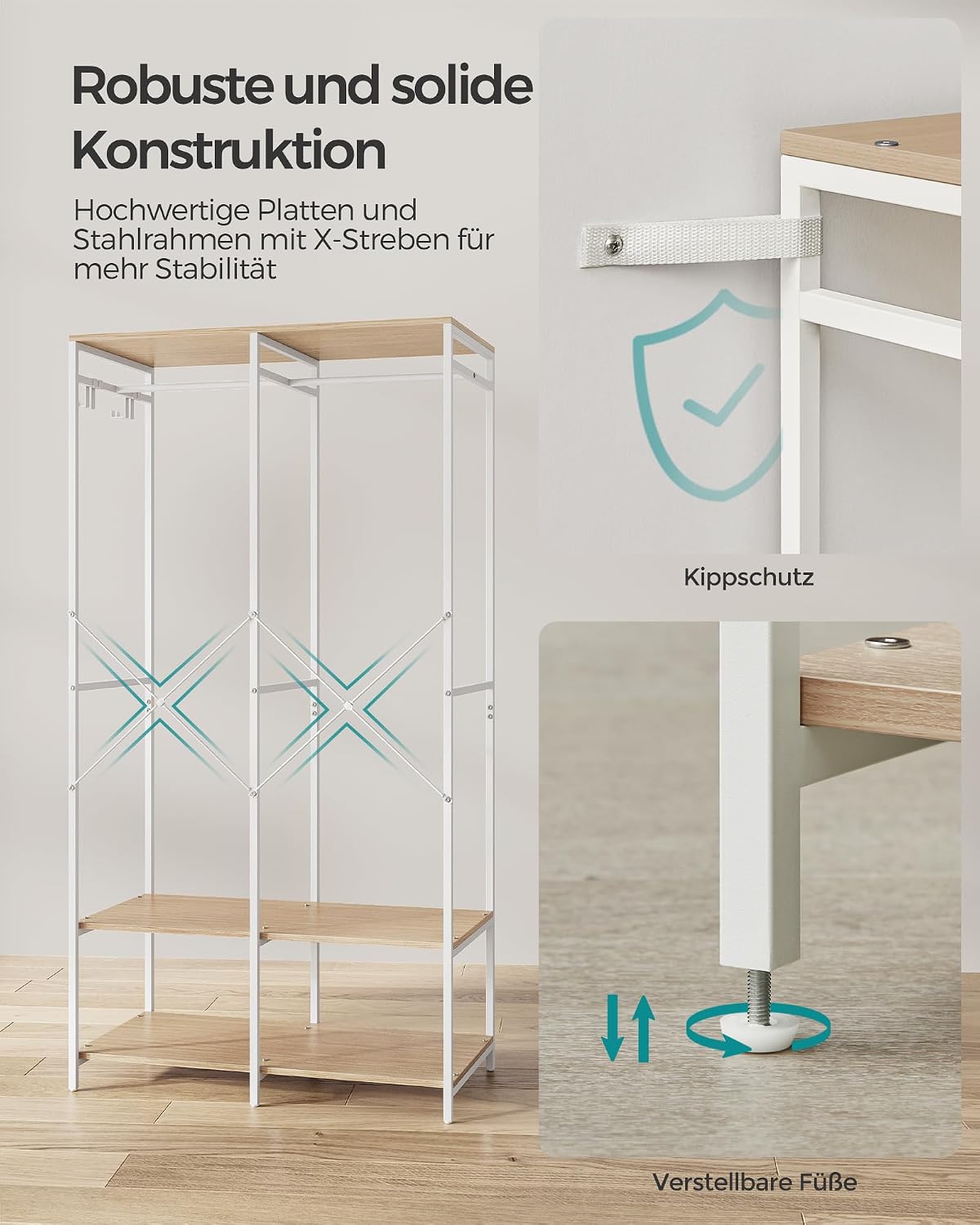 Kleiderständer 94,5x40x180 cm Garderobe Beige von Songmics