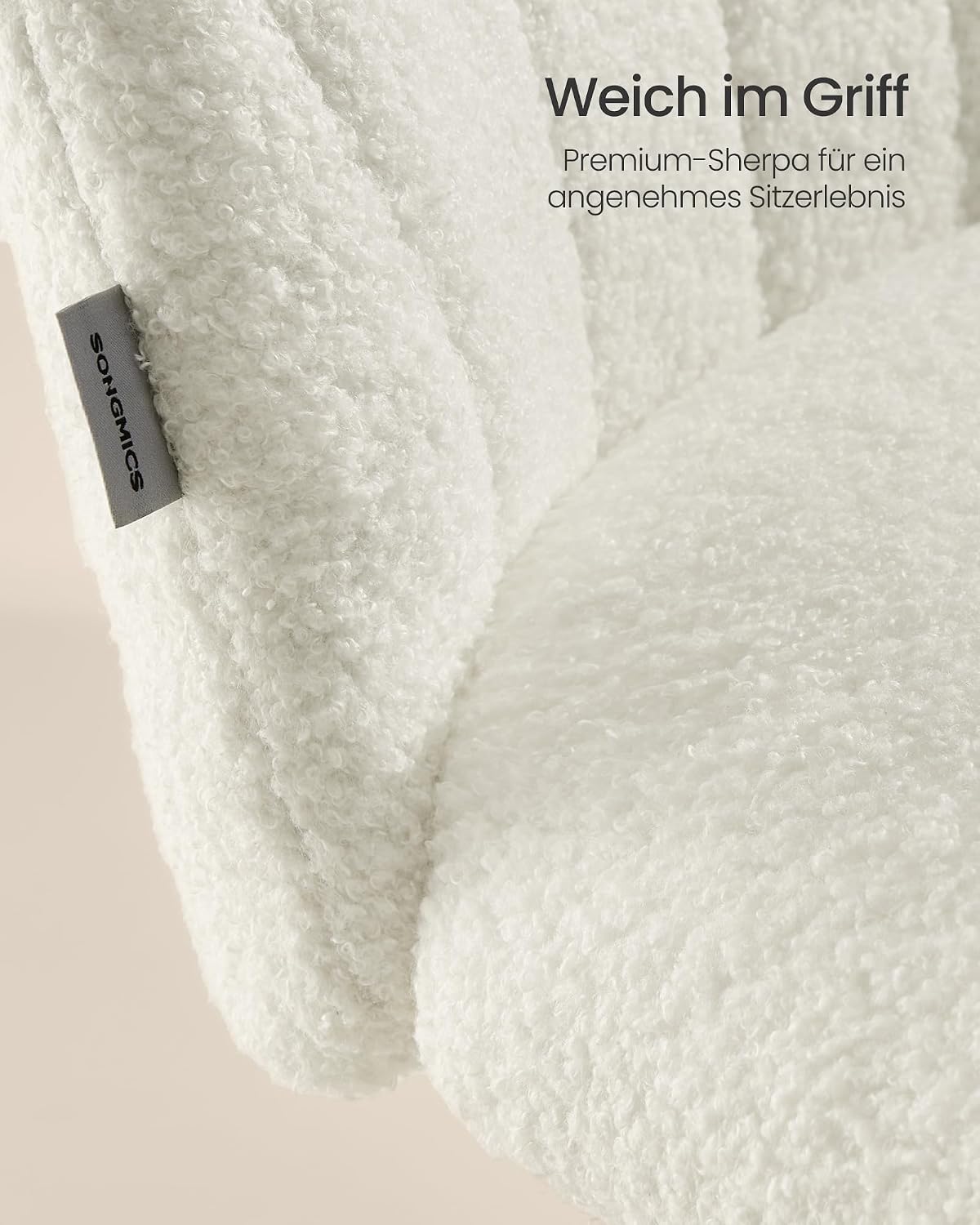 Bürostuhl Drehstuhl Teddyfleece Cremeweiss 44-59 cm von Songmics