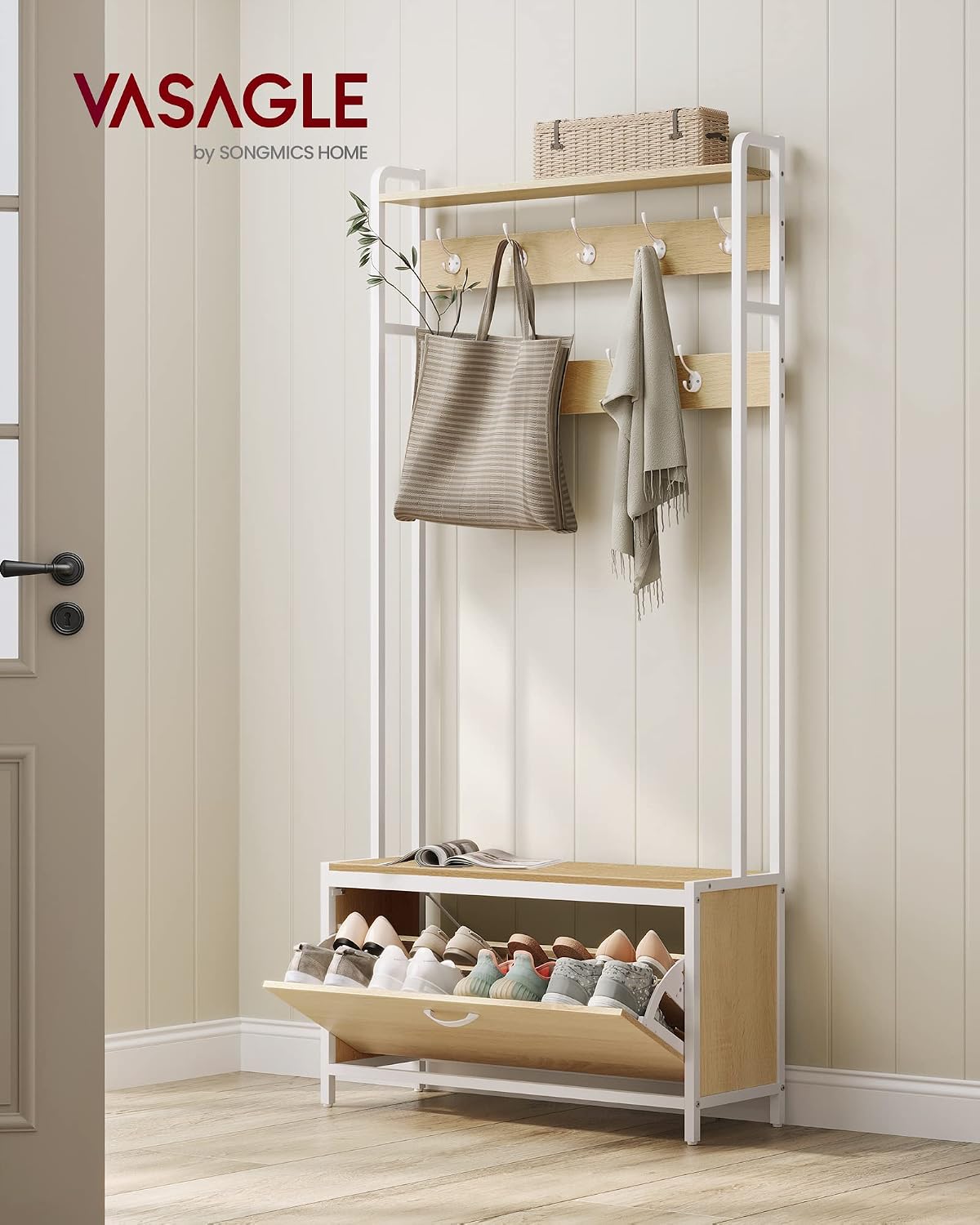 Garderobe 4-in-1 85x30x180 cm Schuhschrank Sitzbank von Songmics