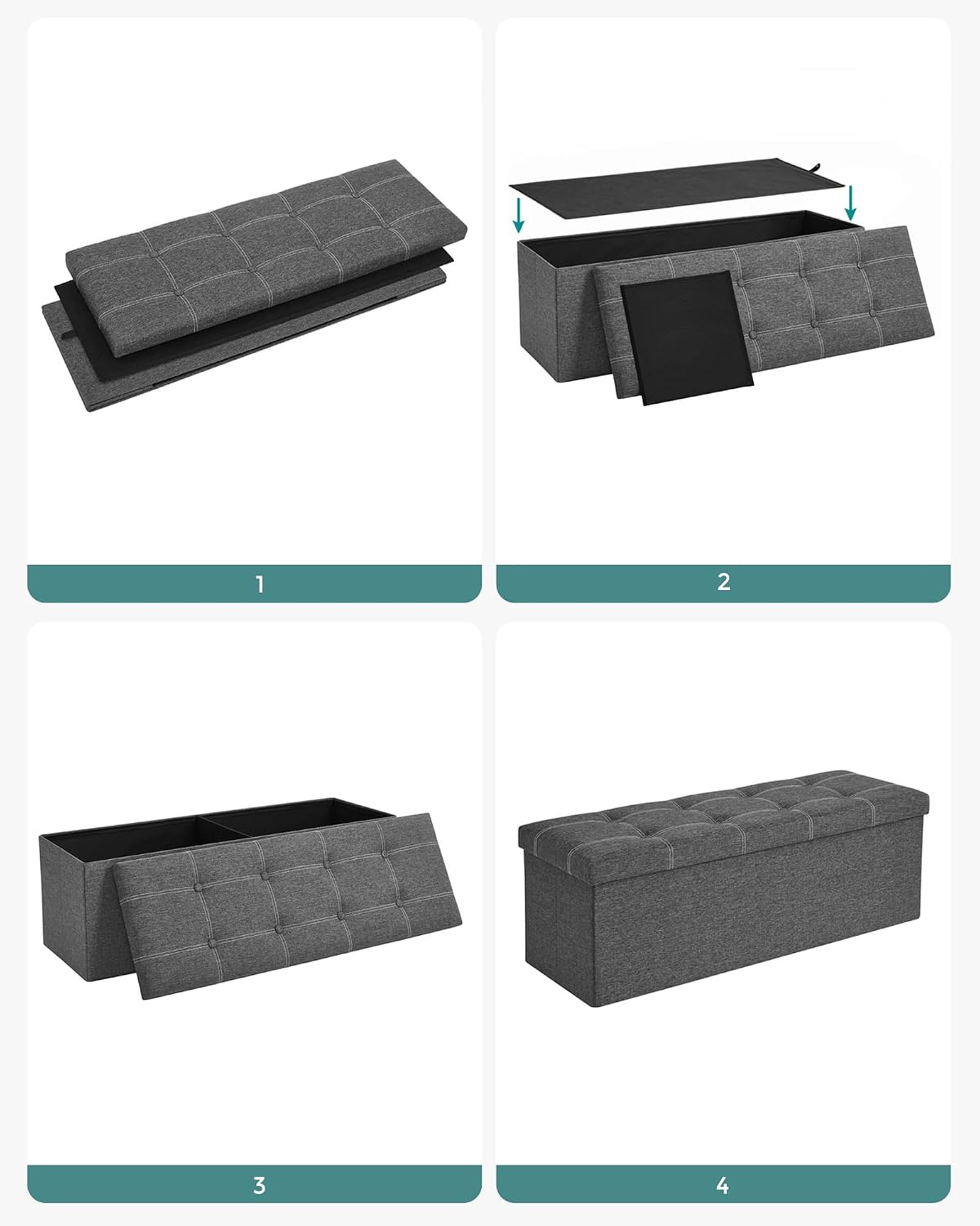 Sitztruhe faltbar 76x38x38 cm Aufbewahrungsbank Taubengrau von Songmics