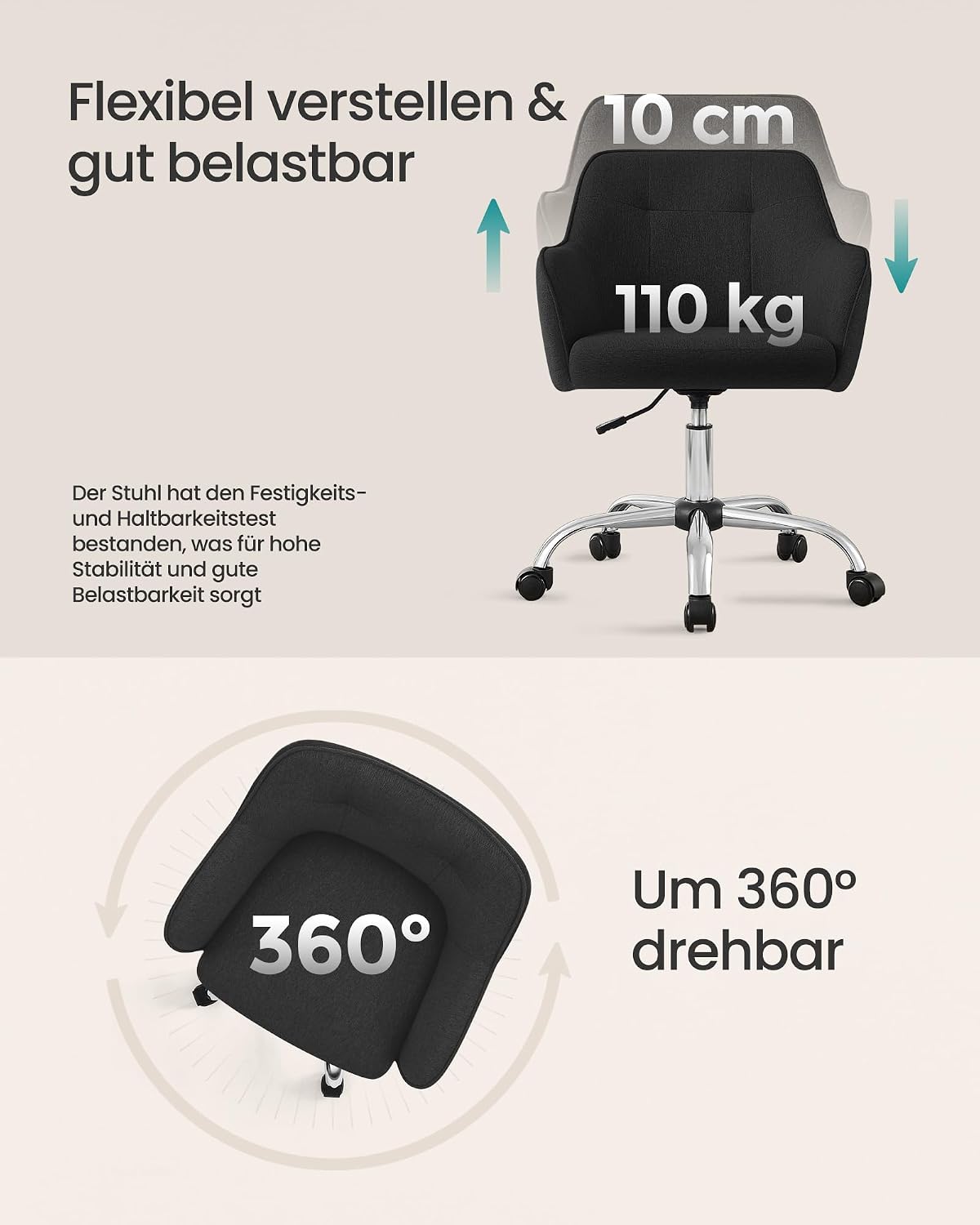 Bürostuhl höhenverstellbar Drehstuhl Armlehnen Schwarz von Songmics