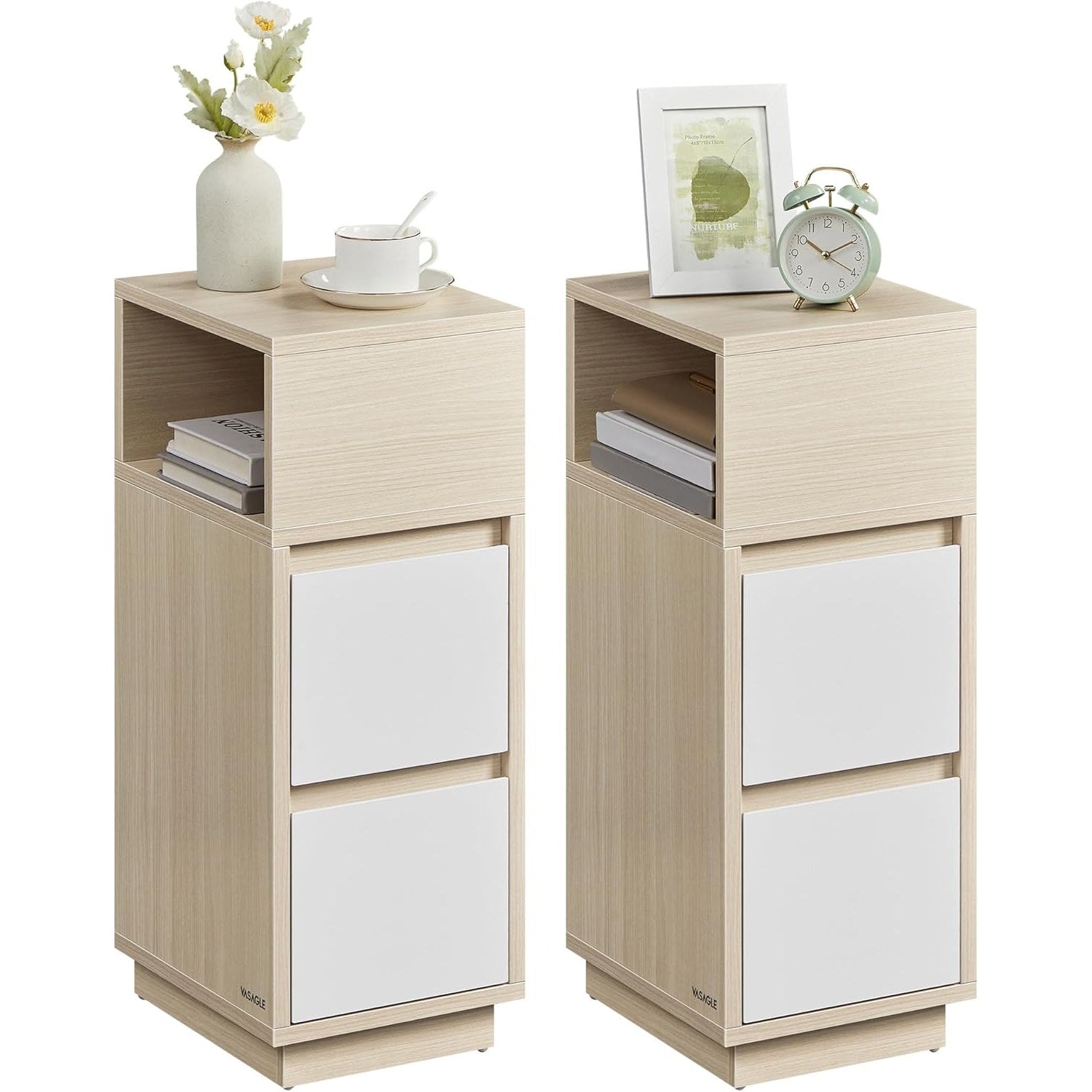 Nachttisch 2er Set schmal 2 Schubladen offenes Fach von Songmics