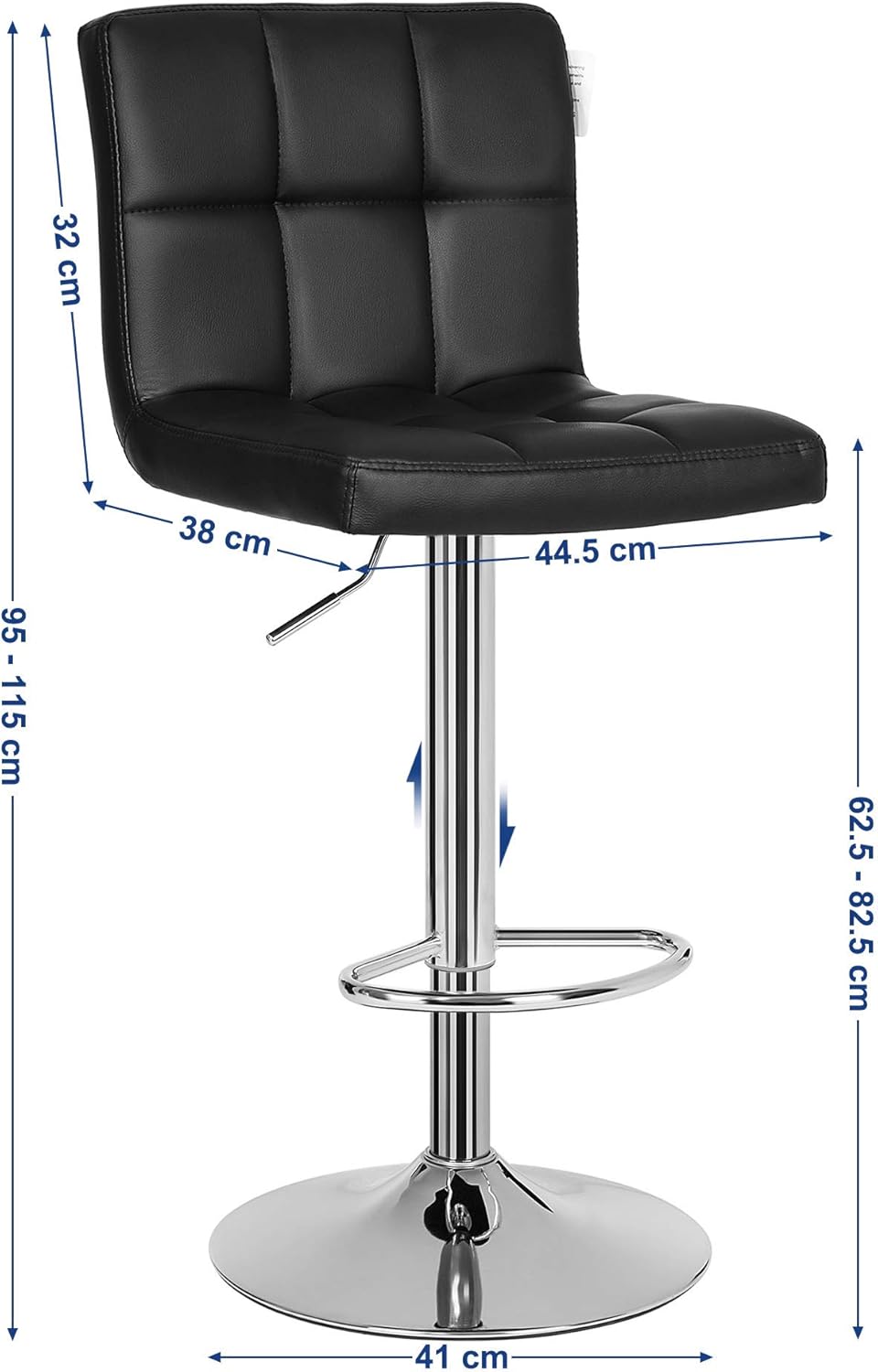 2er Set Barhocker mit Lehne und Höhenverstellung Schwarz von Songmics