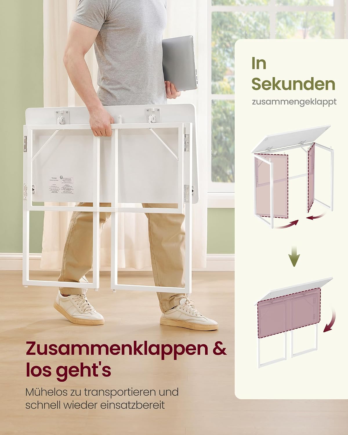Klappbarer Computertisch Schreibtisch 80x40x74 cm Schneeweiss von Songmics