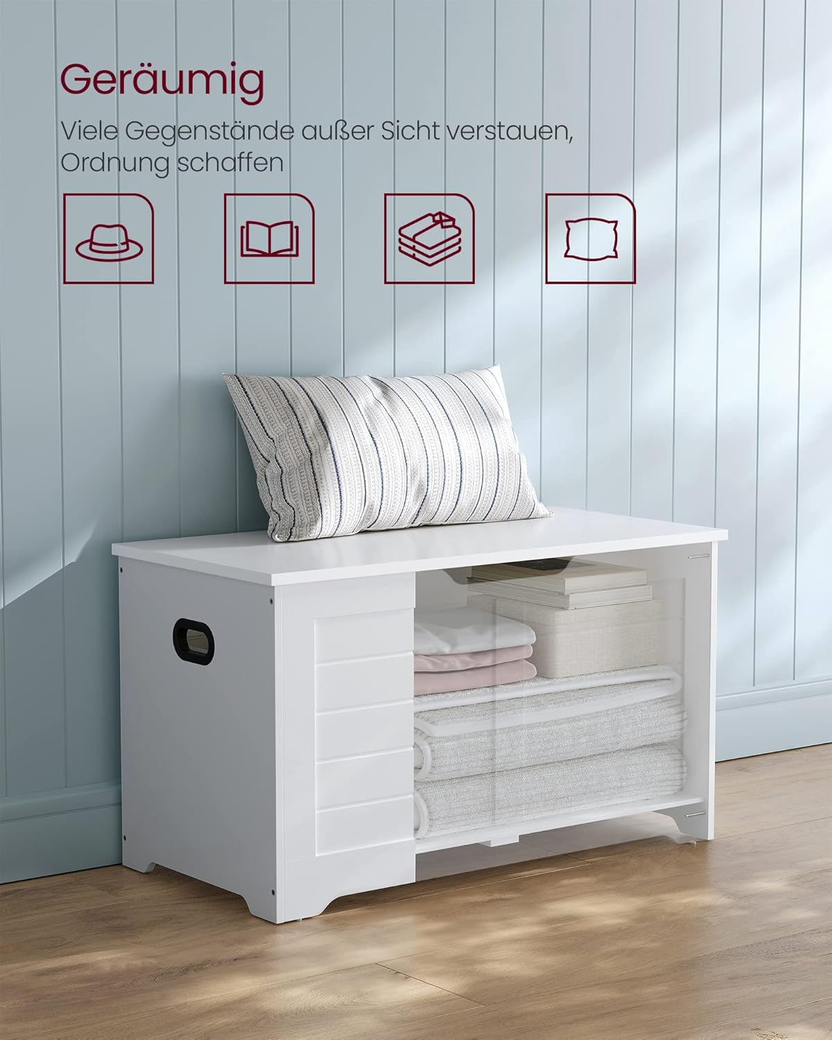 Schuhbank mit Stauraum Sitzbank Landhausstil weiß 80cm von Songmics