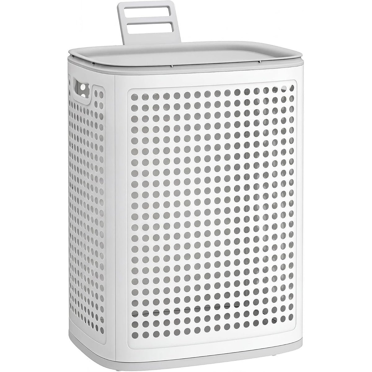 Wäschekorb 75 l mit Deckel 42,5x33x57 cm Weiss Grau von Songmics