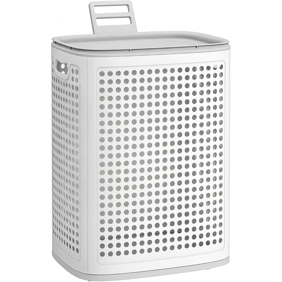 Wäschekorb 75 l mit Deckel 42,5x33x57 cm Weiss Grau von Songmics