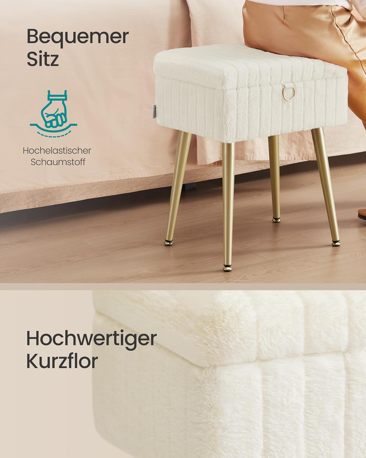 Gepolsterter Schminktisch Hocker mit Stauraum cremeweiß von guteszeug.ch