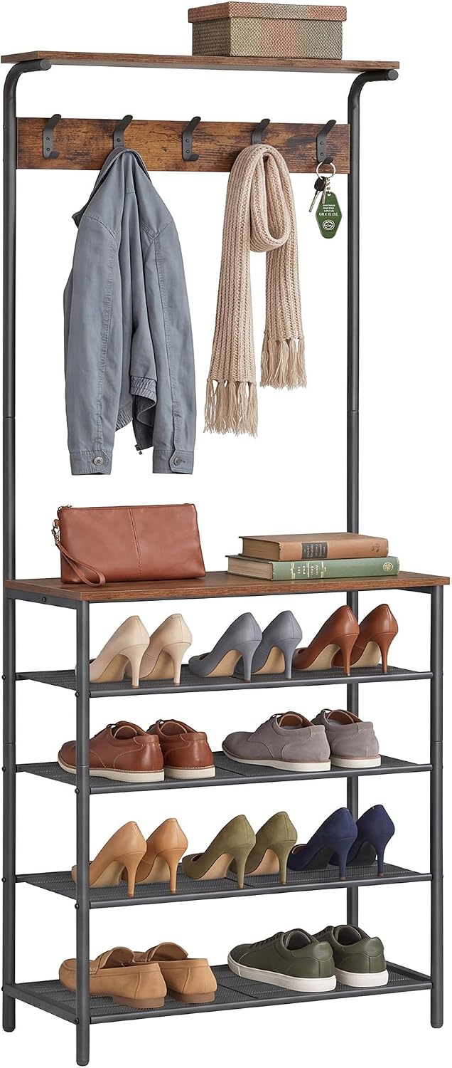 Garderobe Kleiderständer Schuhregal 68x31x183 cm Braun von Songmics