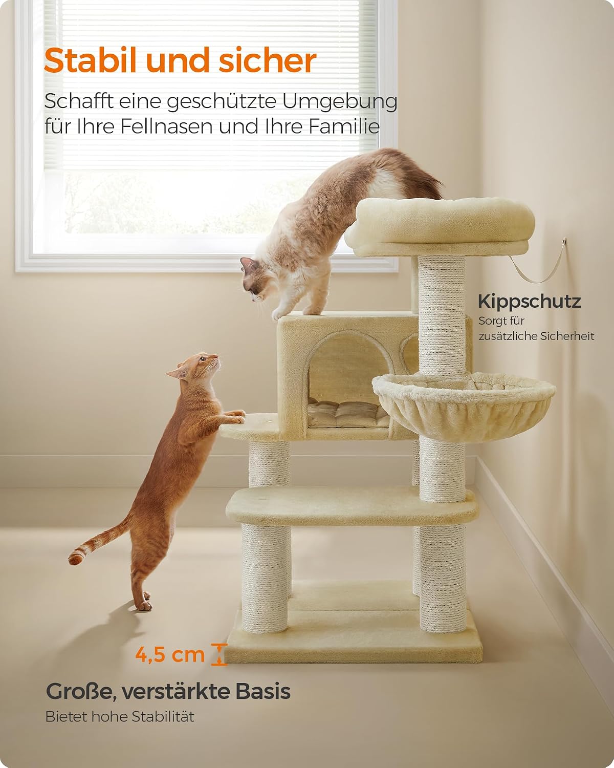 Kratzbaum XXL 112 cm Katzenbaum für grosse Katzen Beige von Songmics