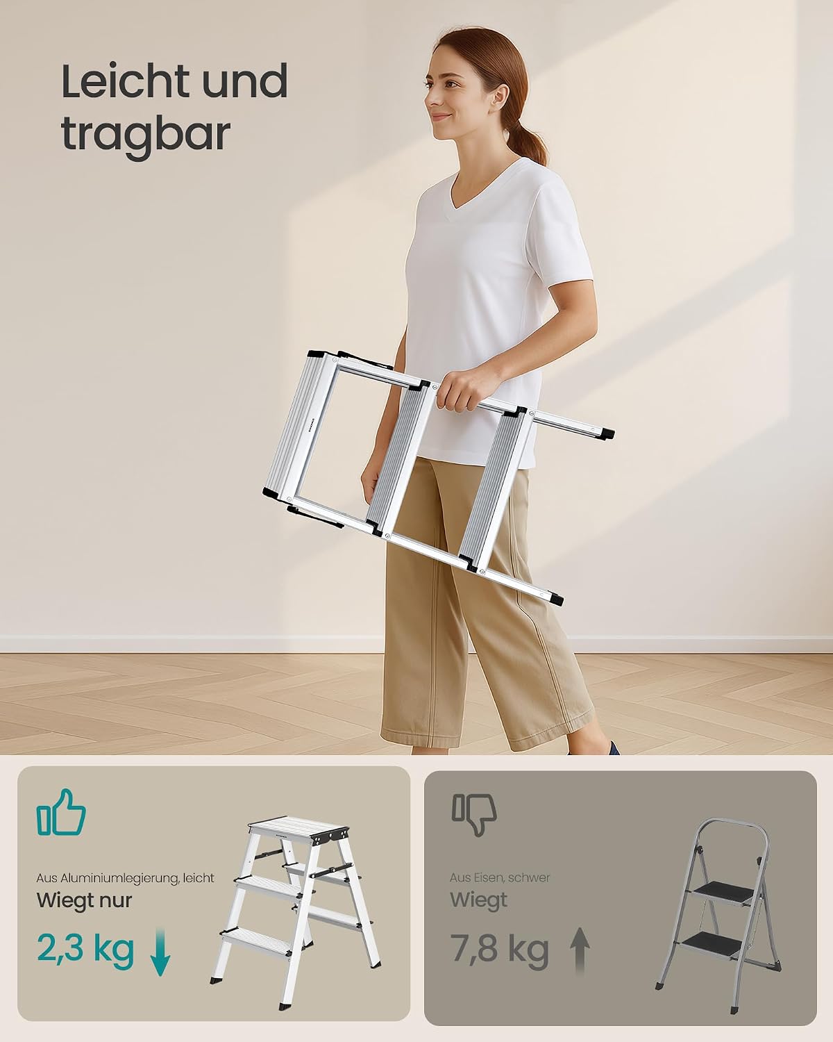 Klappbare Doppelstufenleiter 2 x 3 Stufen Aluminium von Songmics