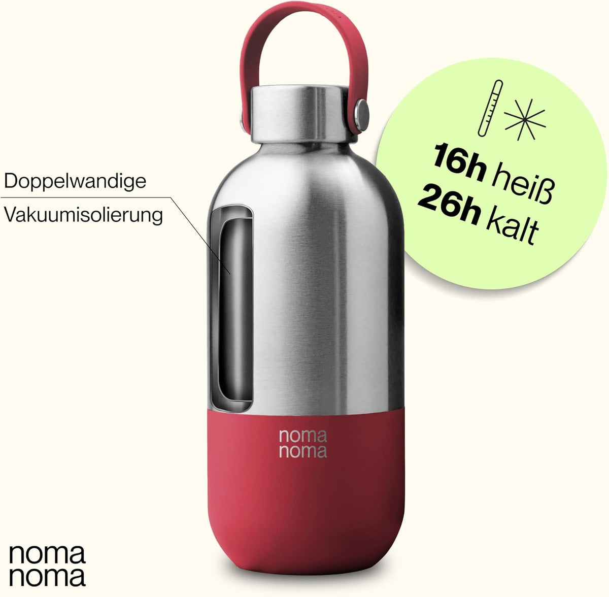 Trinkflasche Edelstahl auslaufsicher 500ml Grenadine Red von guteszeug.ch