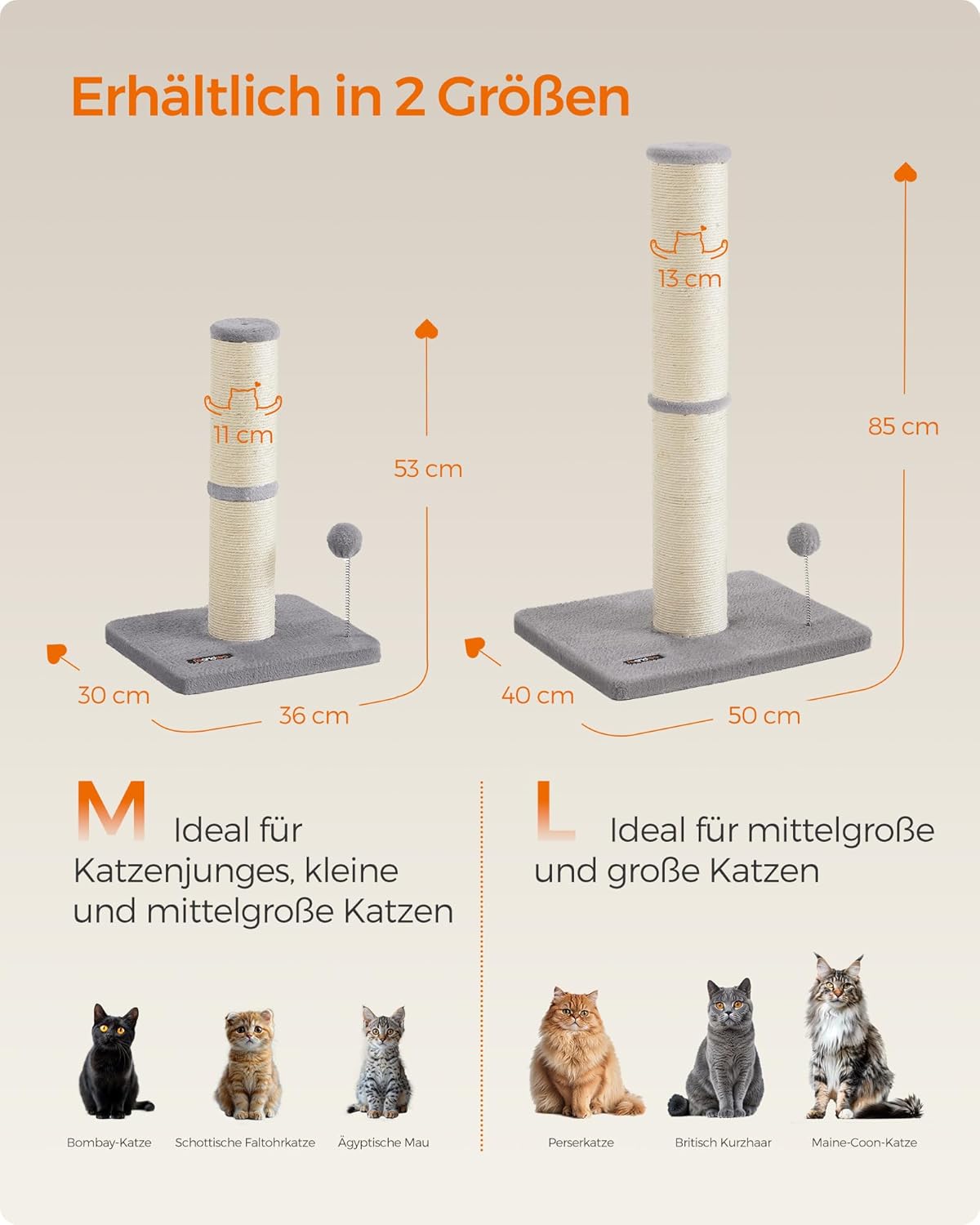 Kratzsäule XL 85 cm dicker Stamm für große Katzen Sisal von guteszeug.ch