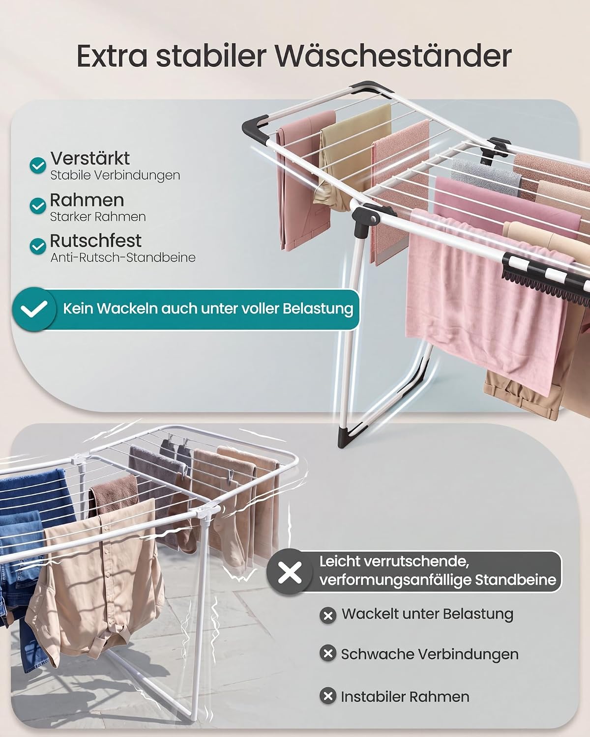 Flügelwäscheständer 18 m Trockenfläche 18 kg Mattweiss von Songmics