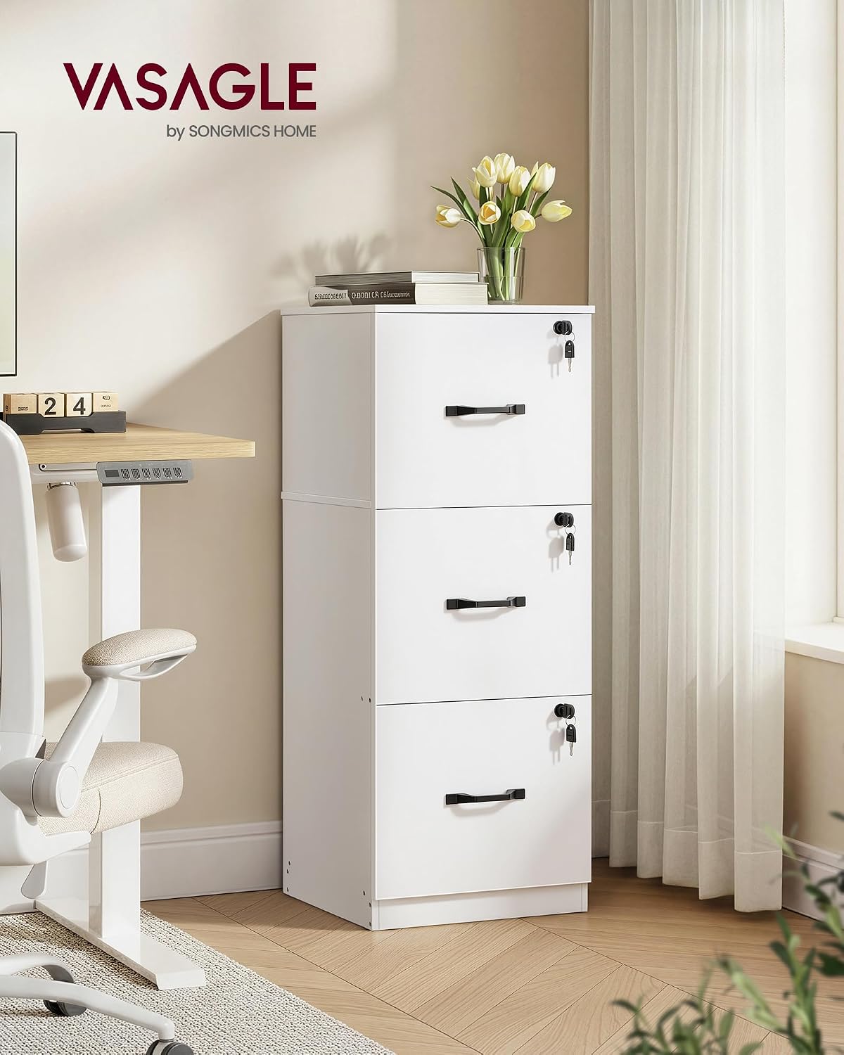 Aktenschrank 3 Schubladen A4 abschliessbar Wolkenweiss von Songmics