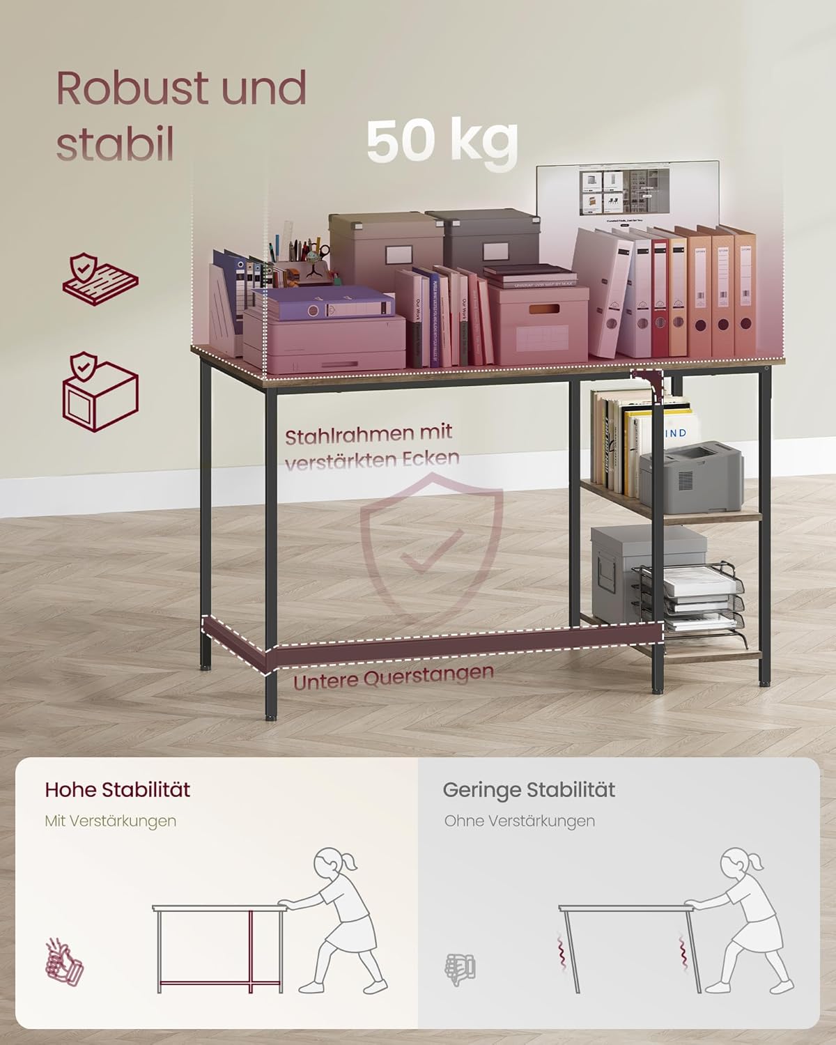 Computertisch 120x60cm Bürotisch Schreibtisch Greige-Schwarz von Songmics