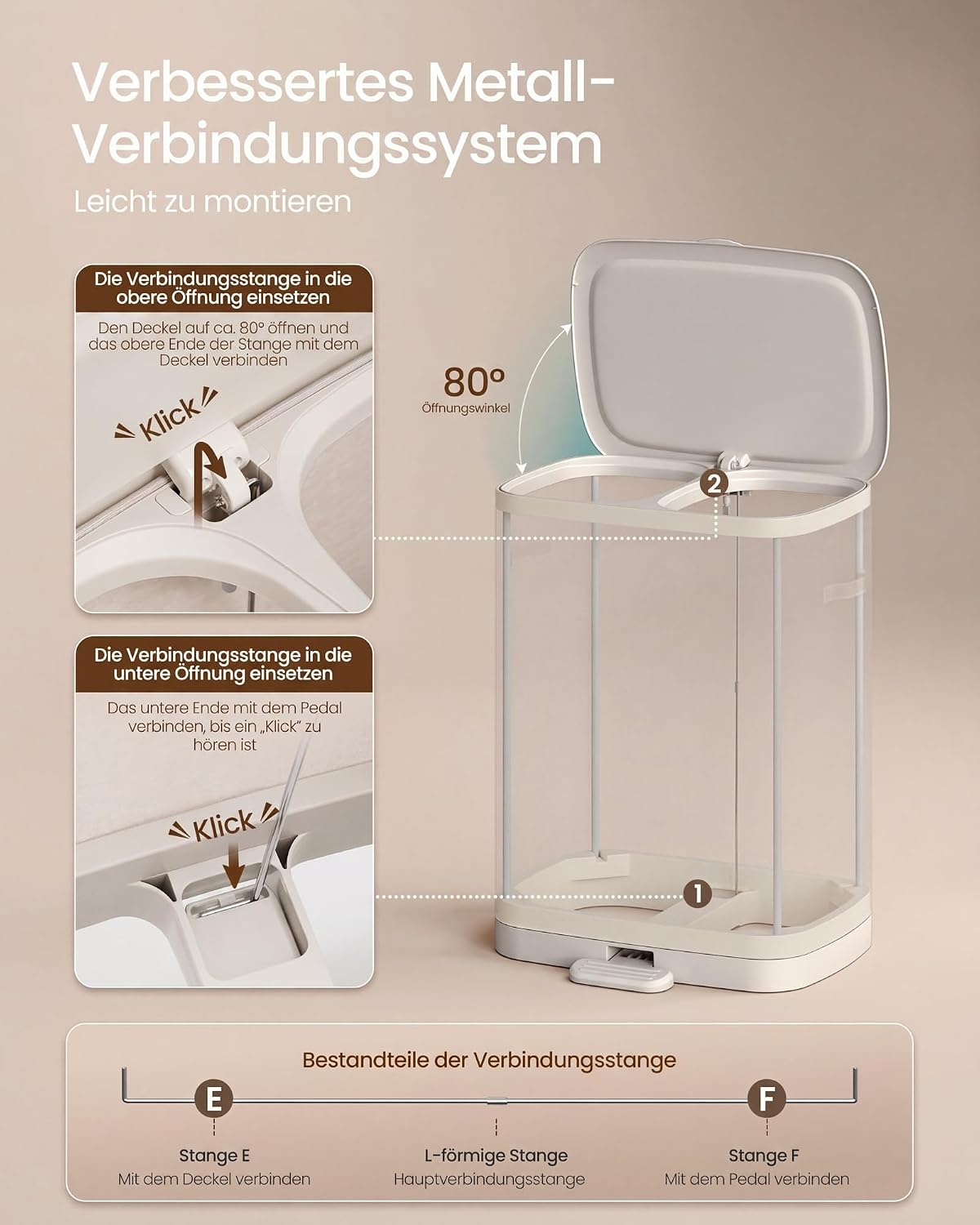 Wäschekorb 160 l 2 Fächer faltbar Cappuccino-Beige von Songmics