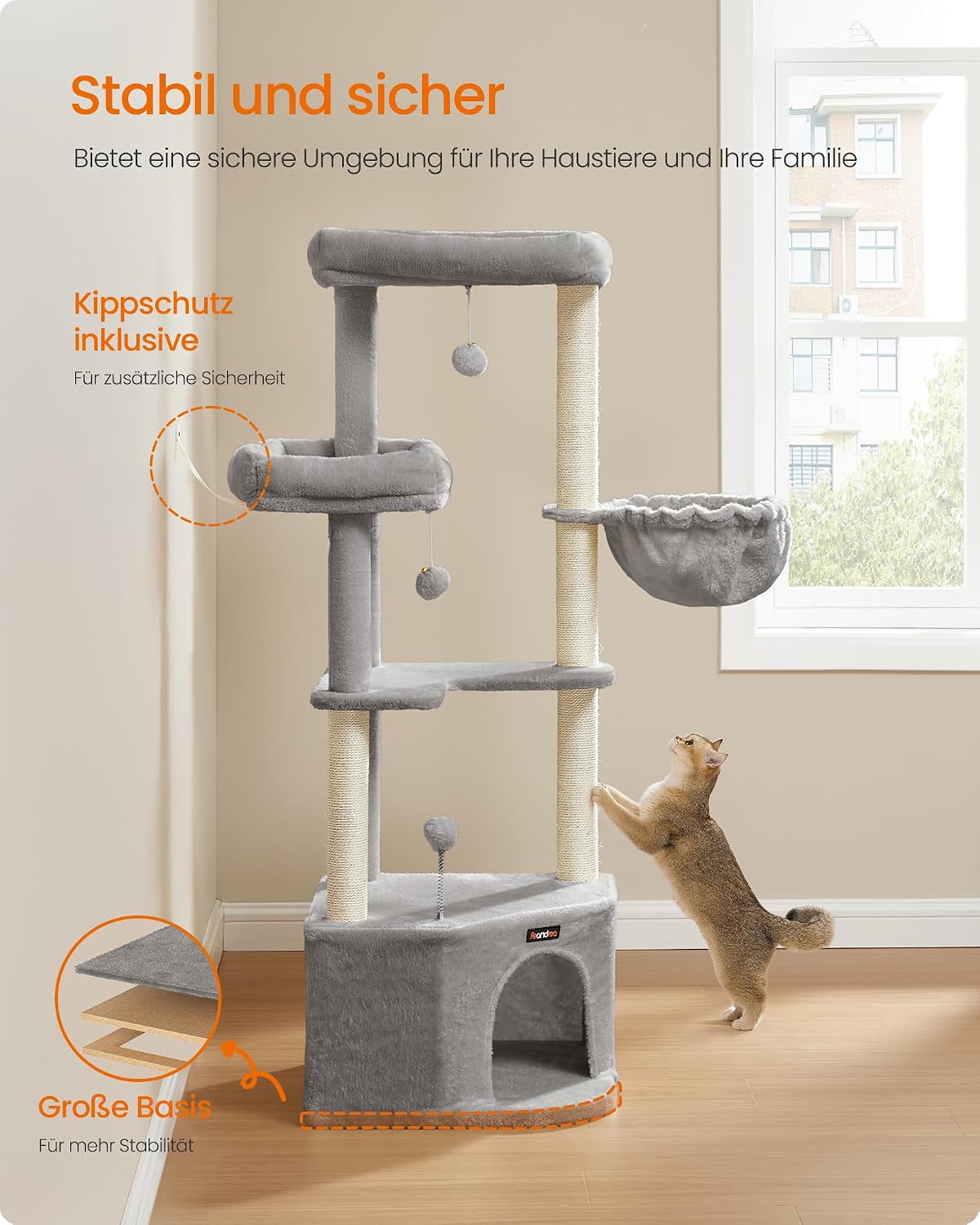 Kratzbaum 141 cm für grosse Katzen Taubengrau von Songmics