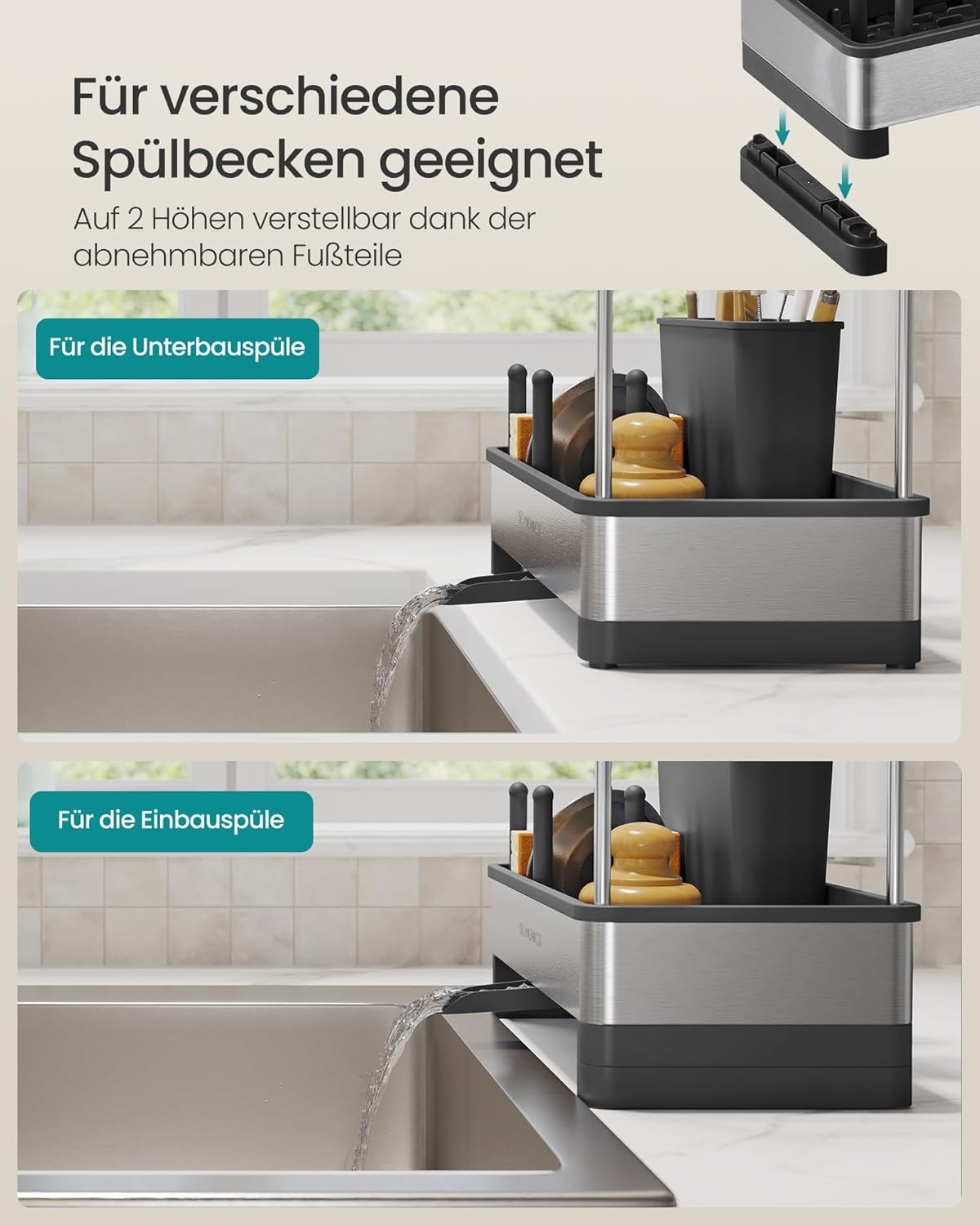 Spülbecken-Organizer 24,7x12,7x23 cm Edelstahl Schwarz von Songmics