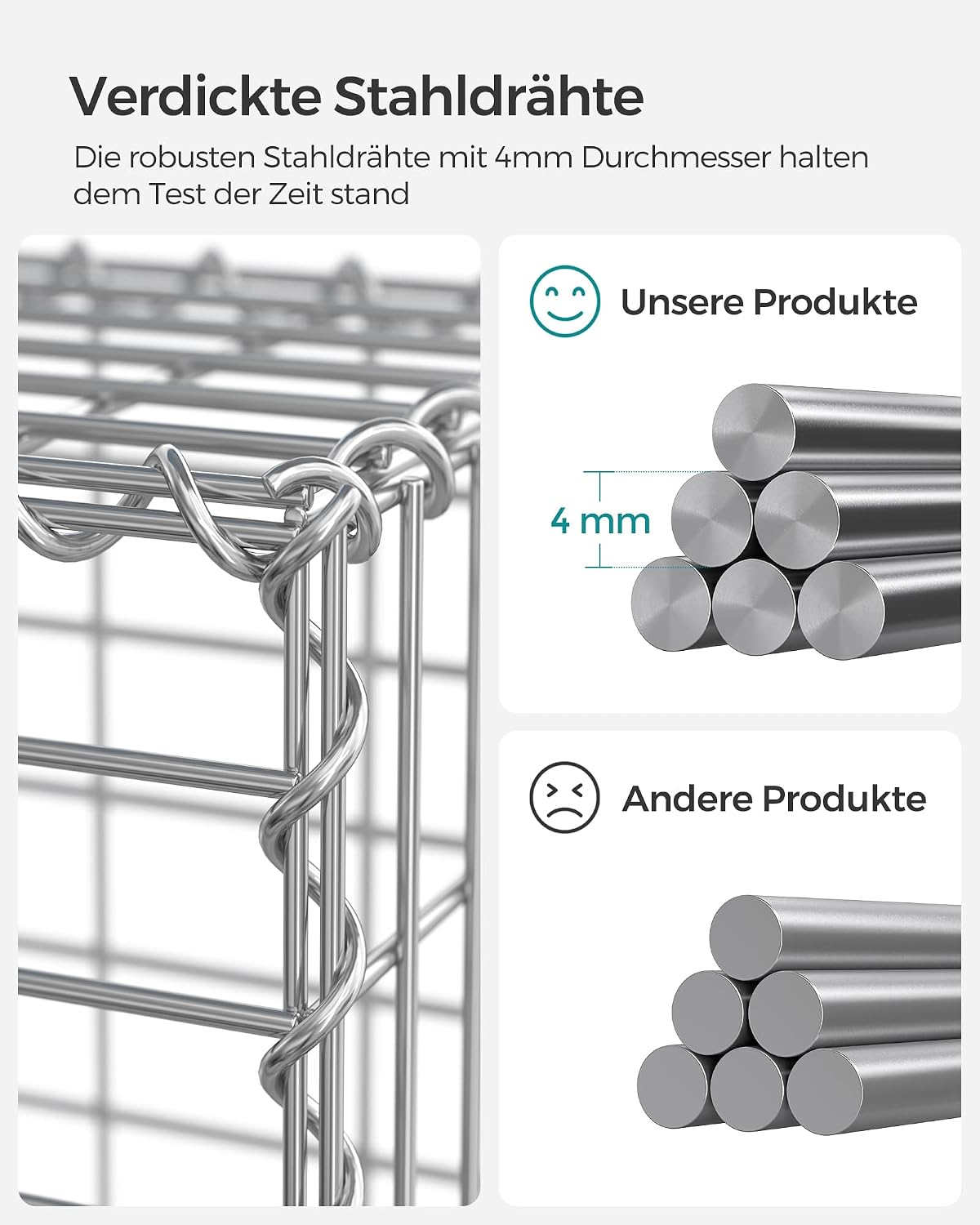 Gabionenkorb Gabione 100x90x30 cm Stahl verzinkt von Songmics