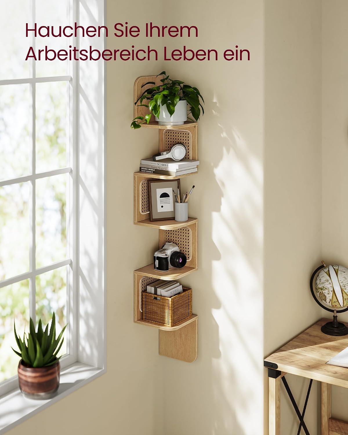 Eckregal 5 Ebenen Wandregal Zickzack Eichenbeige von Songmics