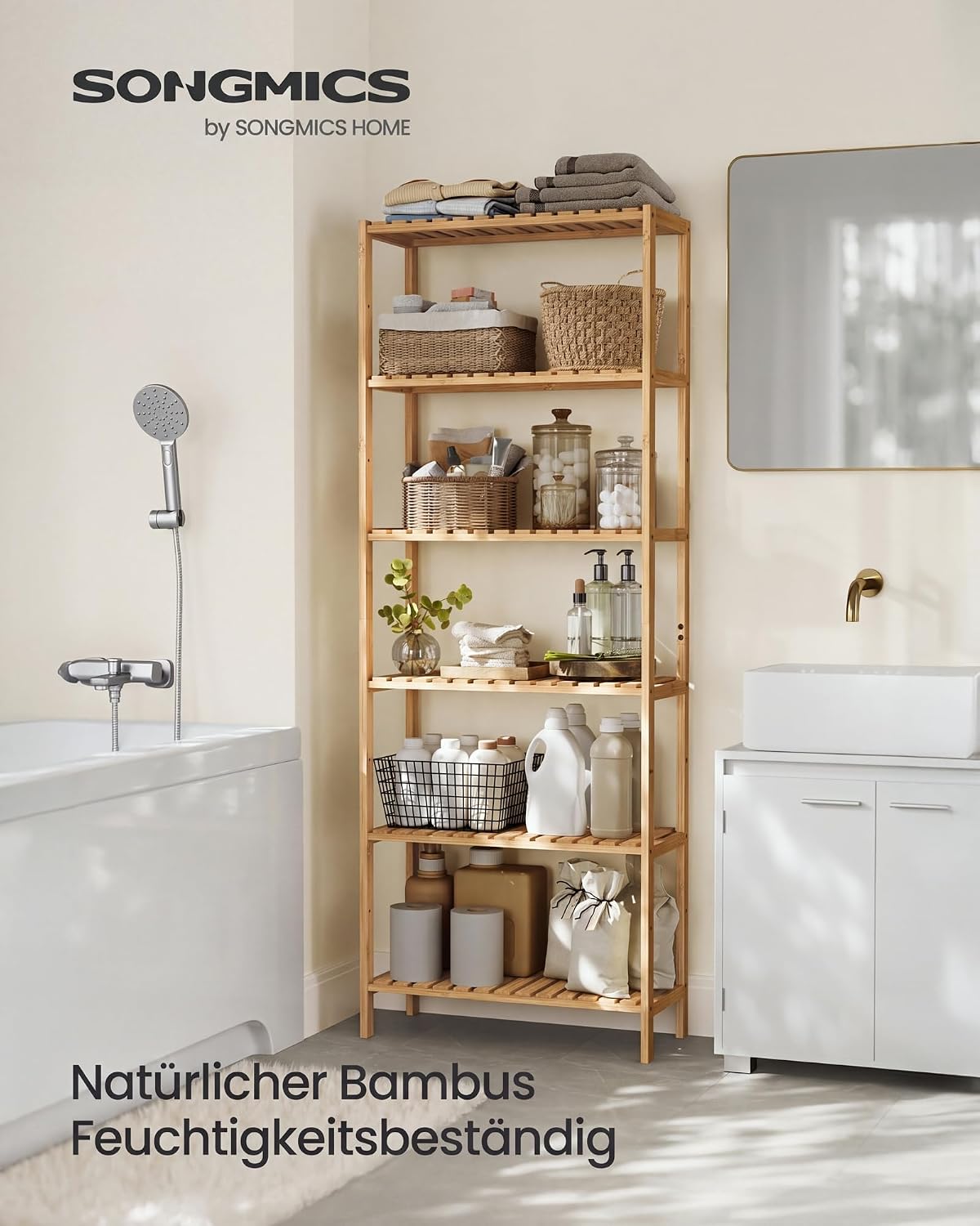 Bambusregal 6 Ebenen Standregal 60x26x161 cm Natur von Songmics