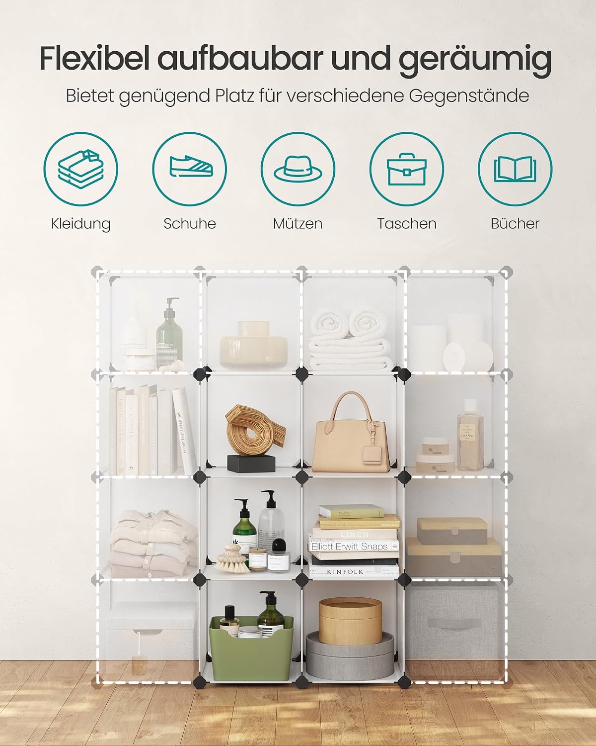 Kunststoffschrank 12 Fächer 93x31x123 cm Weiss von Songmics