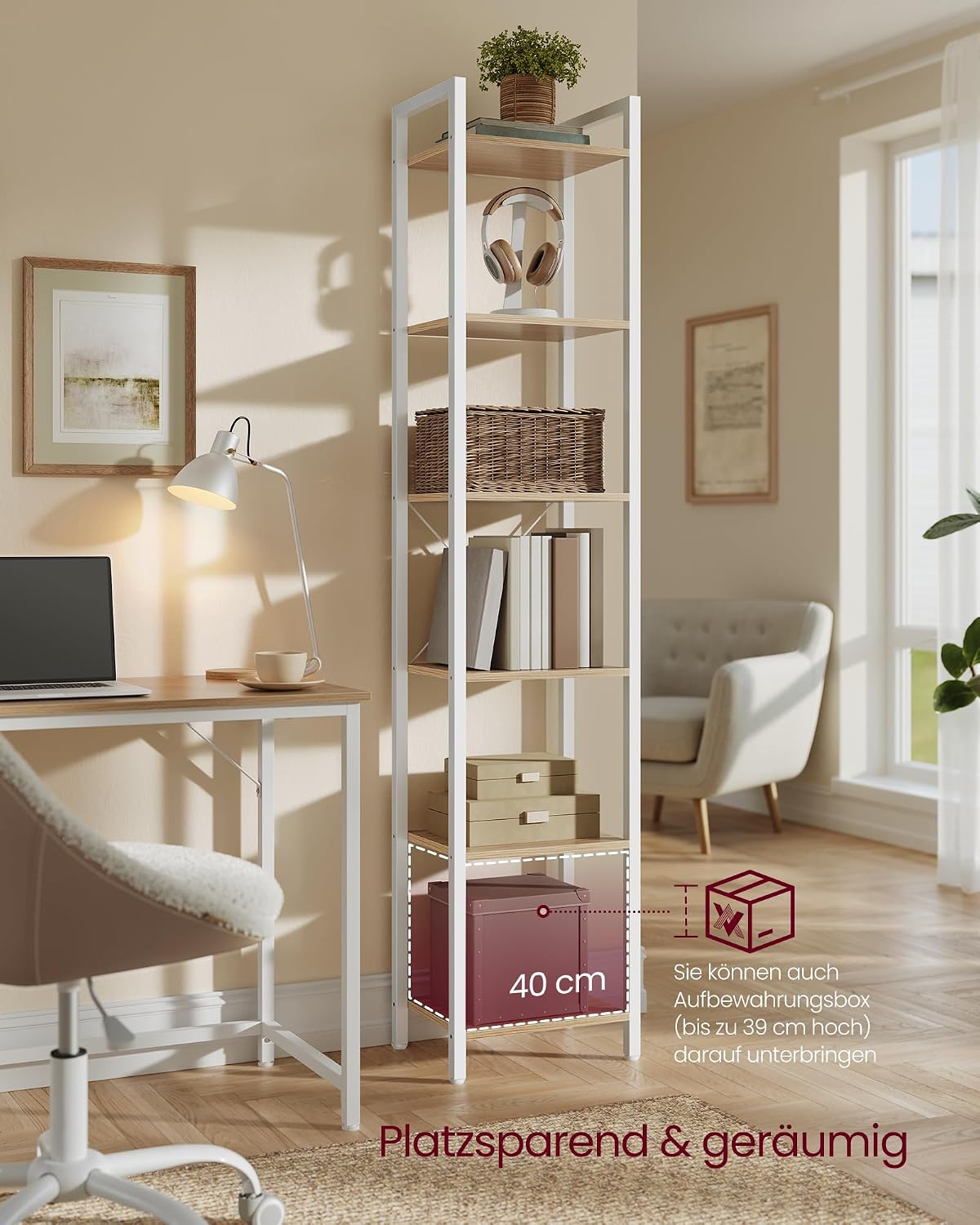 Bücherregal 6 Ebenen Standregal 30x40x186 cm Naturbeige von Songmics