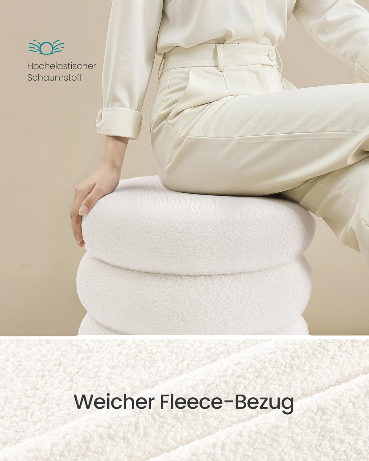Sitzhocker Pouf mit Stauraum 43x43x47 cm Cremeweiss von Songmics