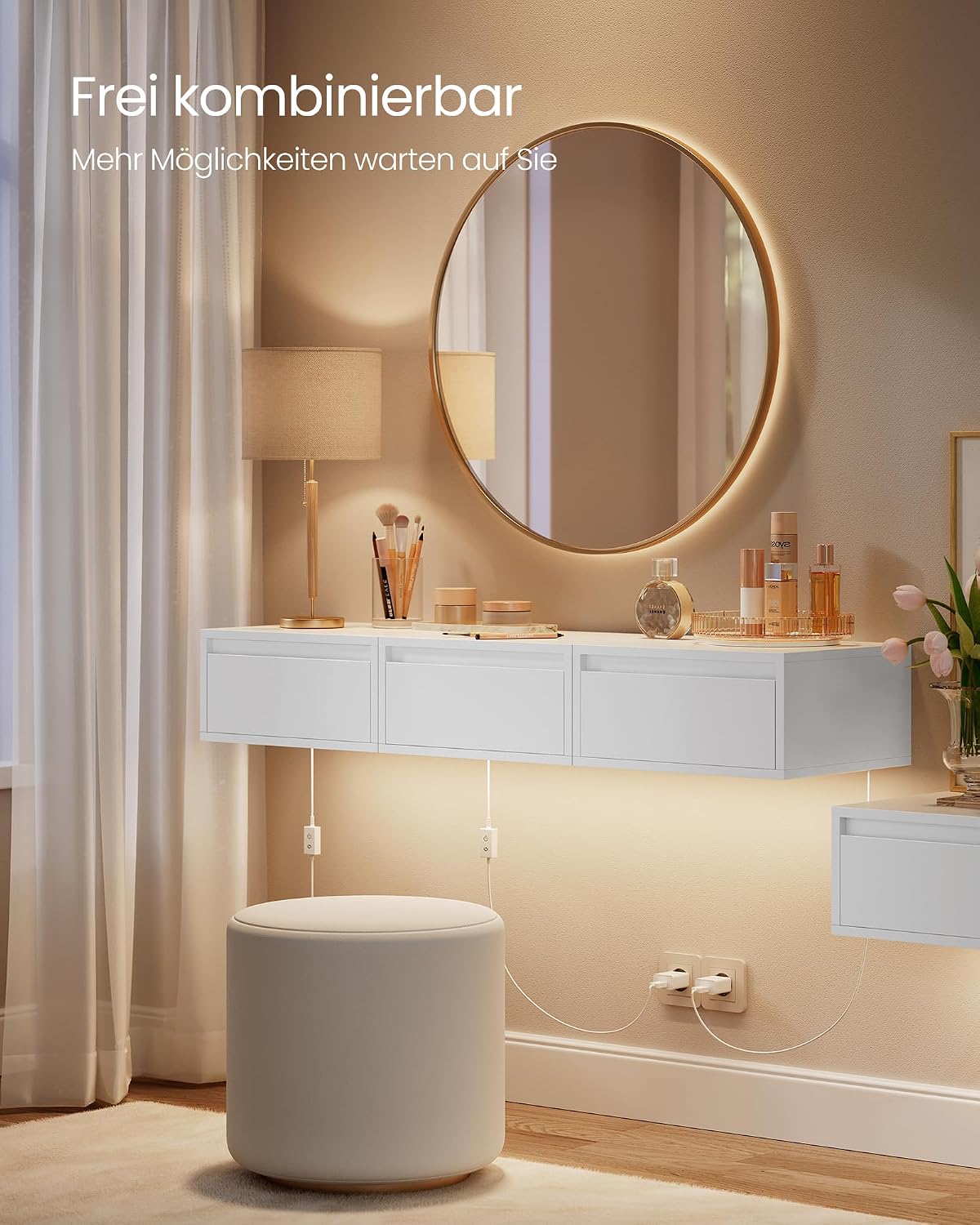 Nachttische 2er Set schwebend 40x35x19 cm Weiss LED von Songmics