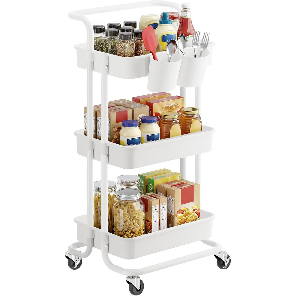 Rollwagen 3 Ablagen 2 Hängefächer 86 cm Weiss von Songmics