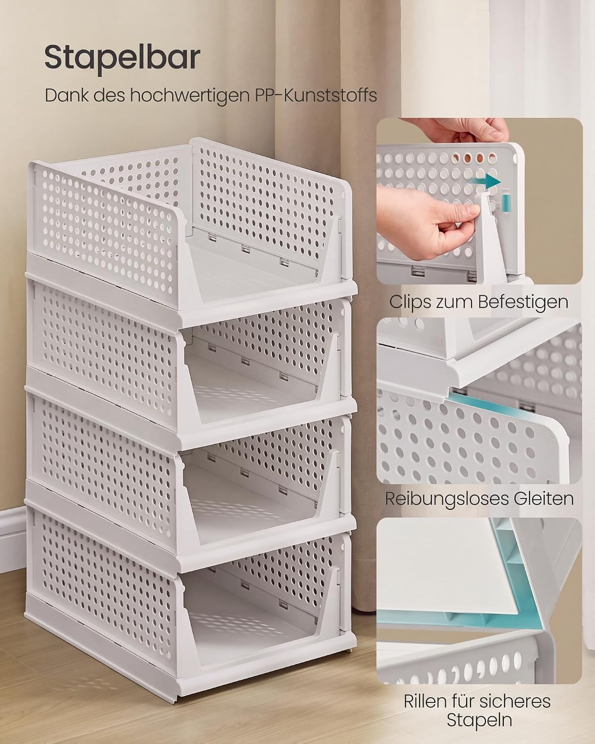 Schrankorganizer 6 ausziehbare Körbe stapelbar Weiss von Songmics