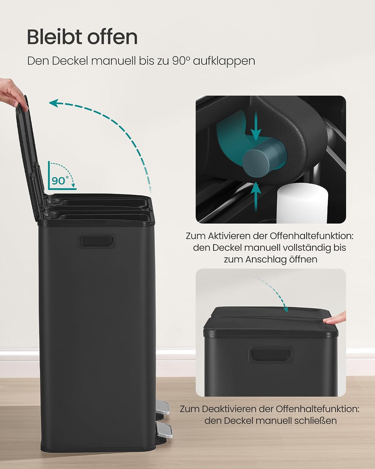Abfalleimer 60 l 2 Kammern Treteimer Tintenschwarz von Songmics