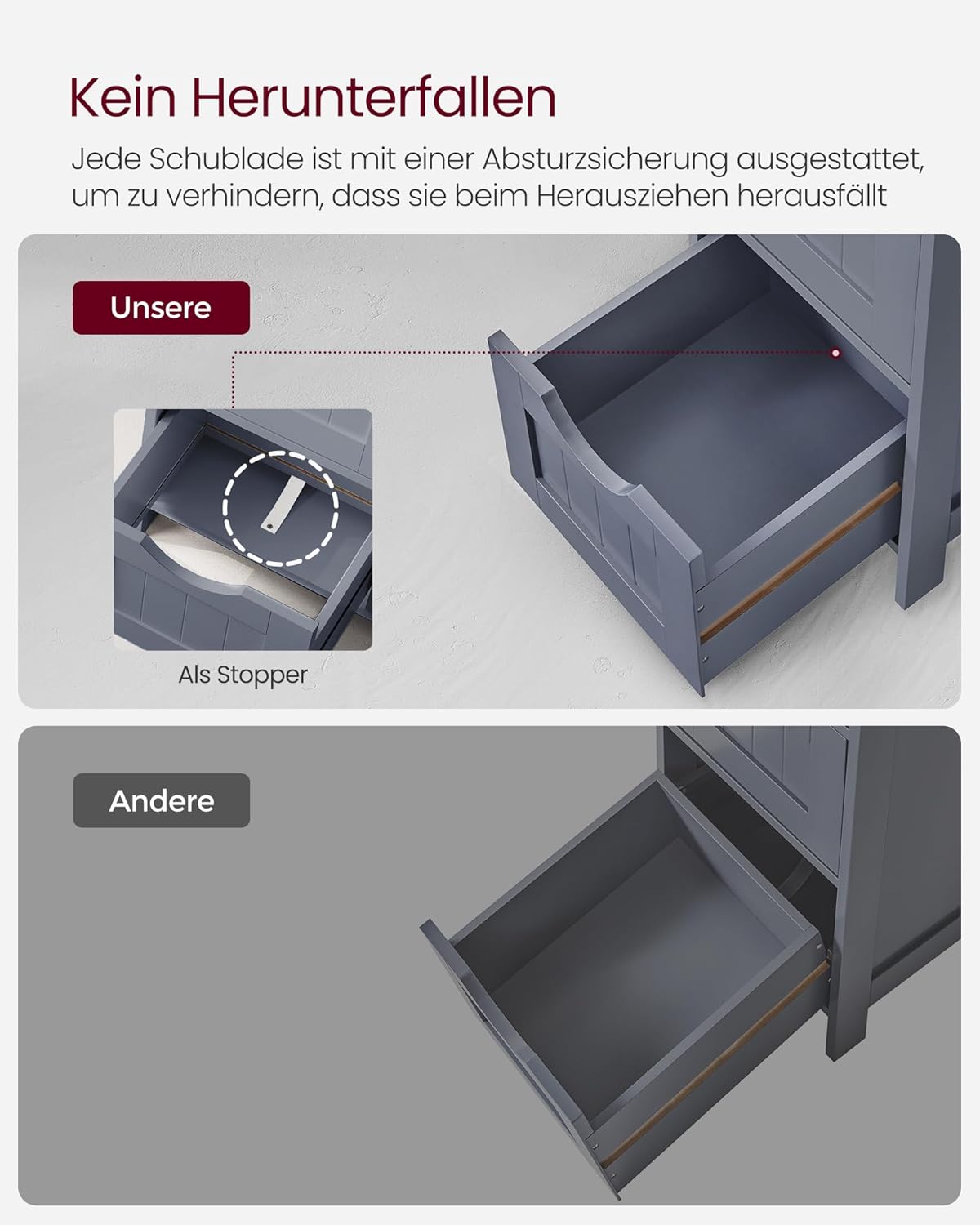 Badschrank mit 4 Schubladen 30x30x82 cm grau modern von Songmics