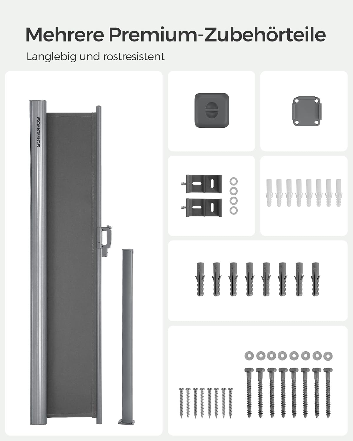 Seitenmarkise 200x300 cm Grau Sichtschutz Terrasse Balkon von Songmics