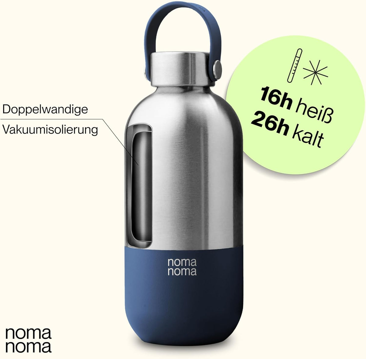 Trinkflasche Edelstahl auslaufsicher 500ml Soda Blue von noma noma